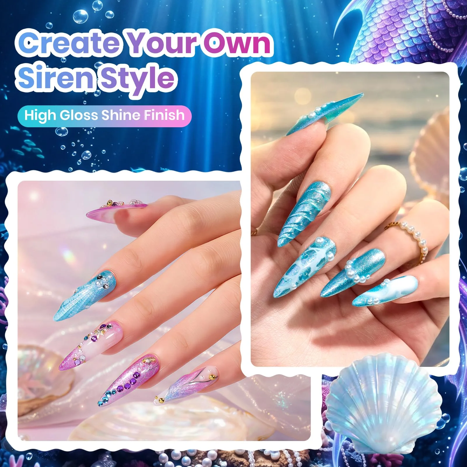 Beetles Siren Scale Glitter 6 Colors Gel Nail Polish Set 9ml With Rhinestones & Swatch Card - Image 6