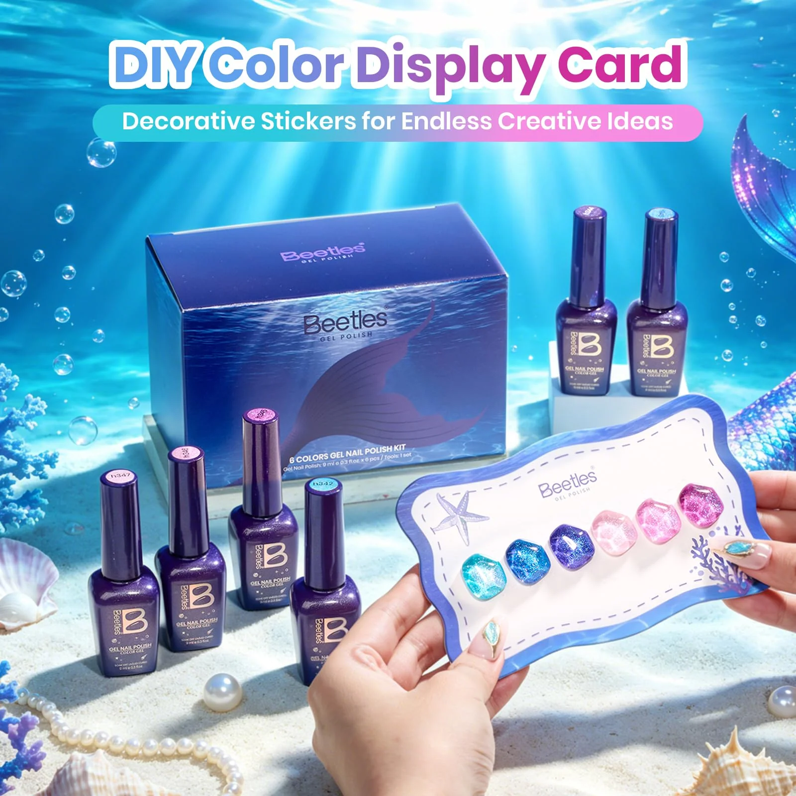 Beetles Siren Scale Glitter 6 Colors Gel Nail Polish Set 9ml With Rhinestones & Swatch Card - Image 7