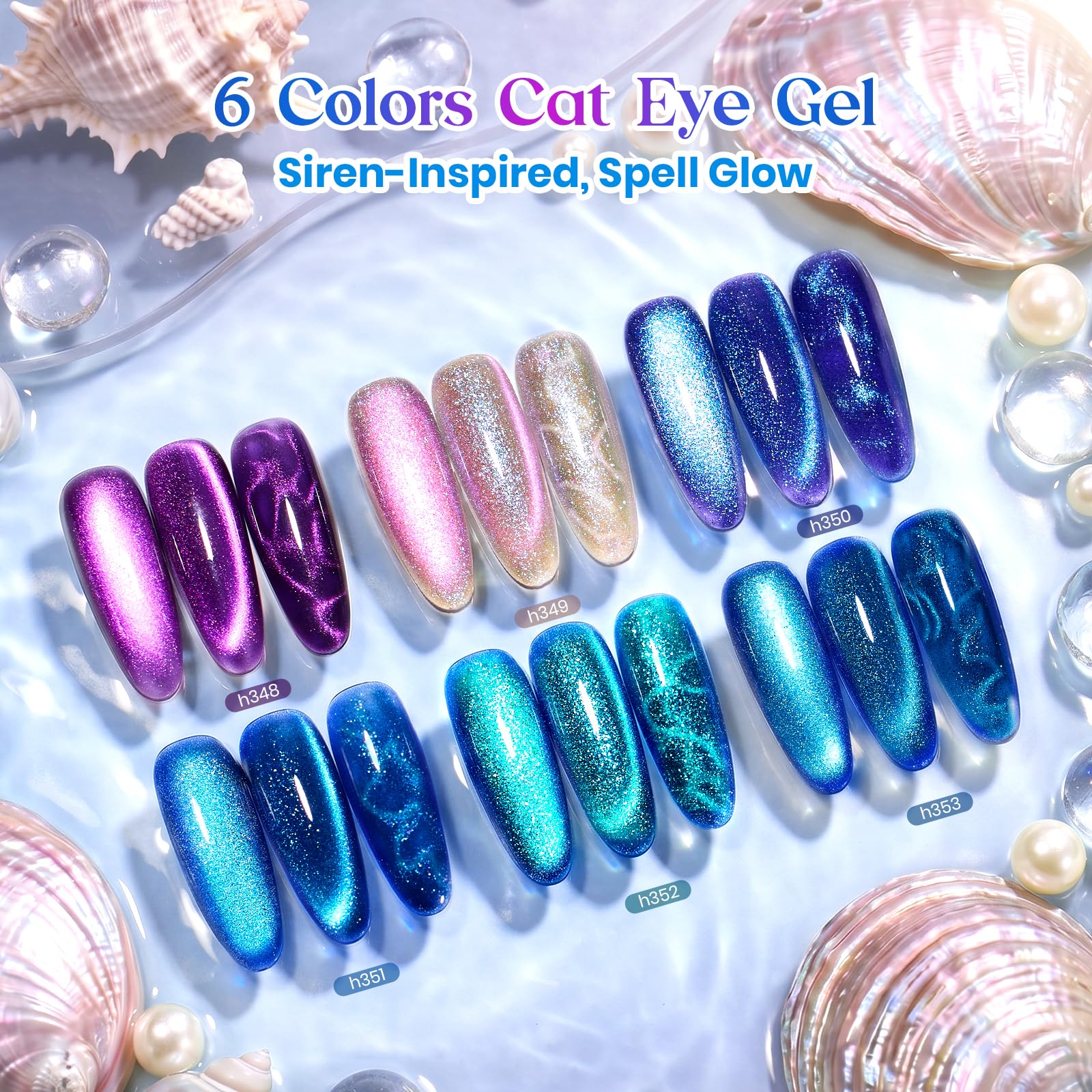 Beetles Siren Song Cat Eye  6 Colors 9ml Gel Nail Polish Set With Cat Eye Magnet Water Ripple Magnet Stick Nail Charms - Image 3