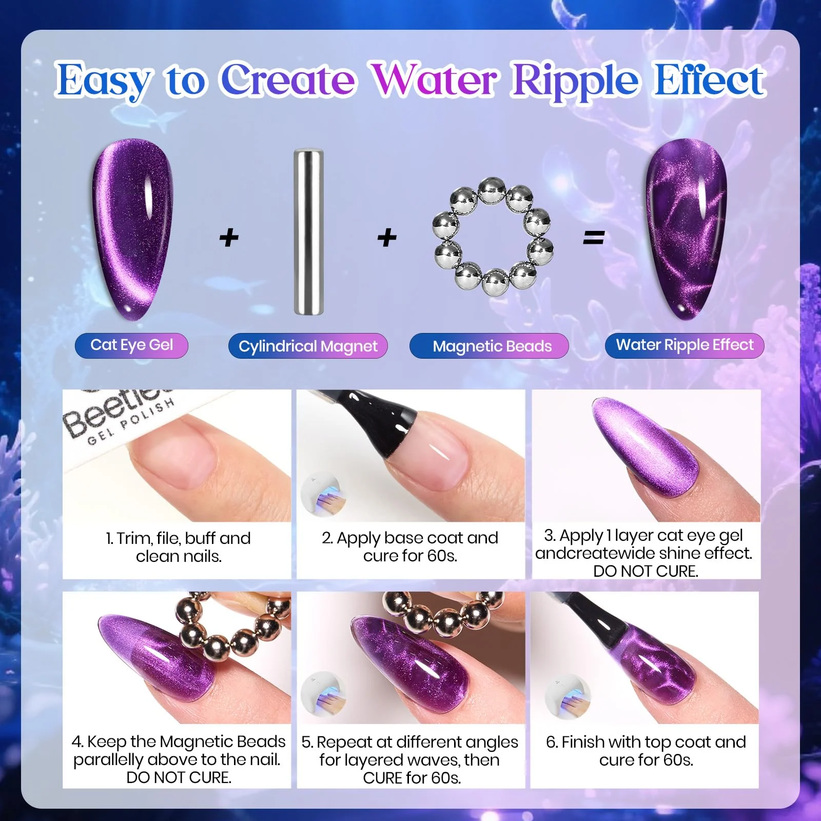 Beetles Siren Song Cat Eye  6 Colors 9ml Gel Nail Polish Set With Cat Eye Magnet Water Ripple Magnet Stick Nail Charms - Image 8