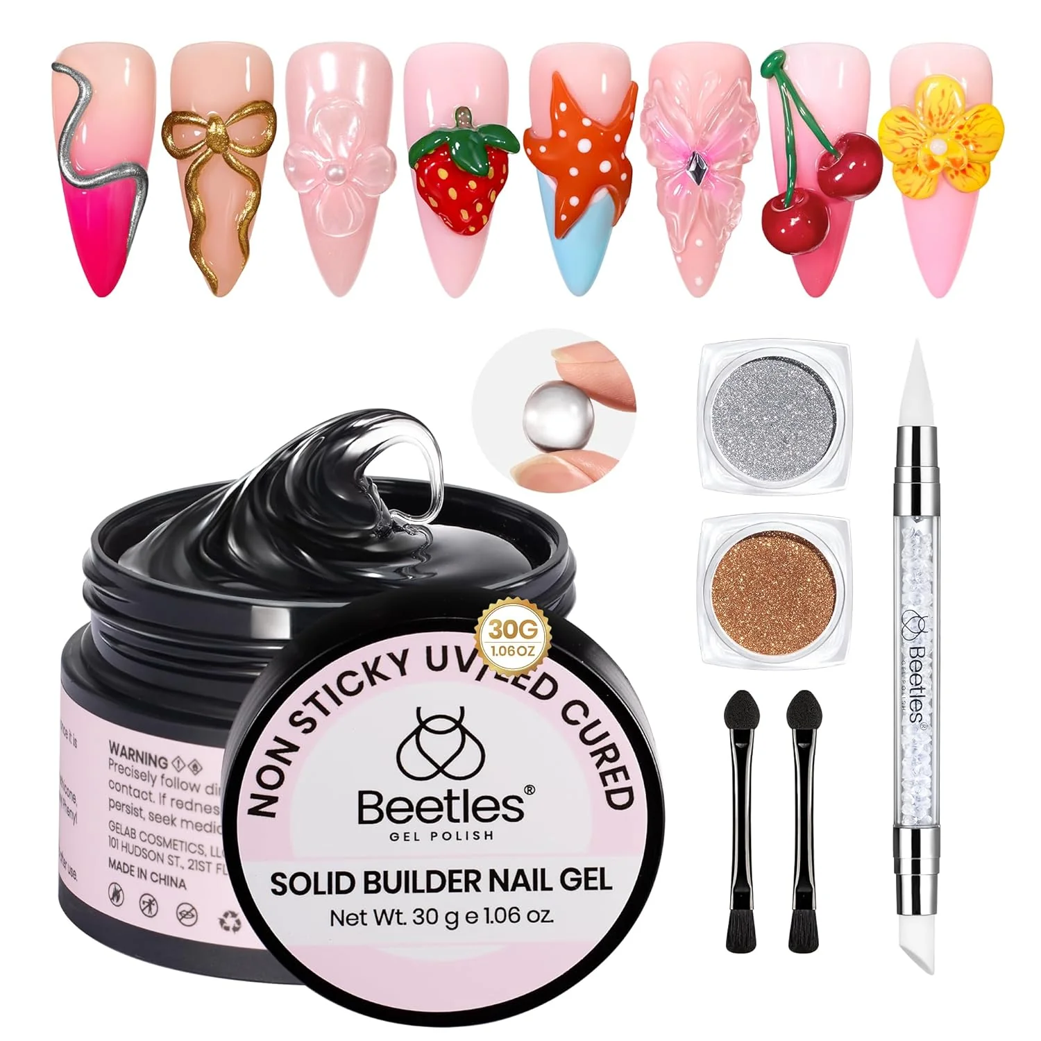 Beetles Clear Hard Gel for Nail Sculpting with Chrome Powder Brush - 30g