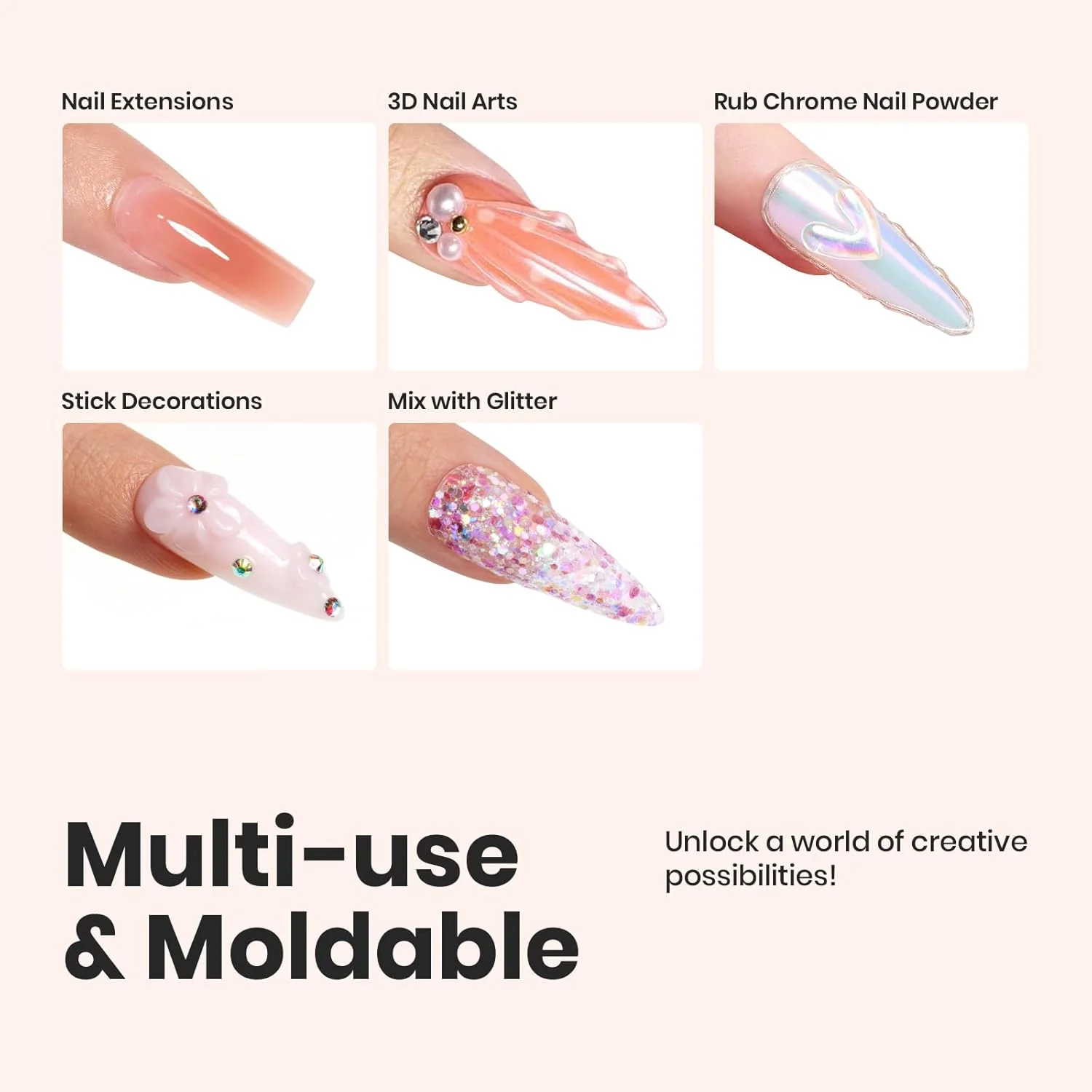 Beetles Clear Hard Gel for Nail Sculpting with Chrome Powder Brush - 30g - Image 2