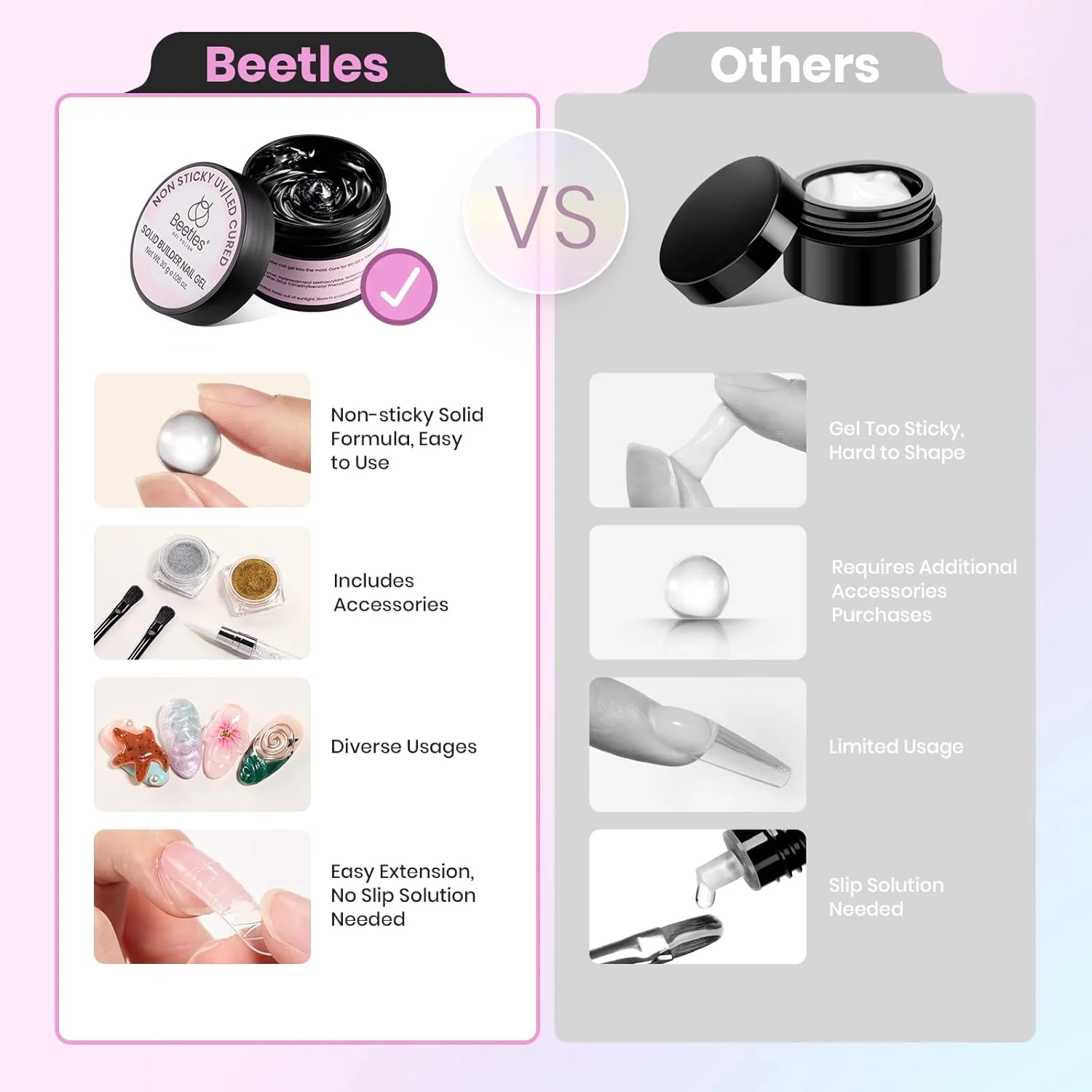Beetles Clear Hard Gel for Nail Sculpting with Chrome Powder Brush - 30g - Image 5