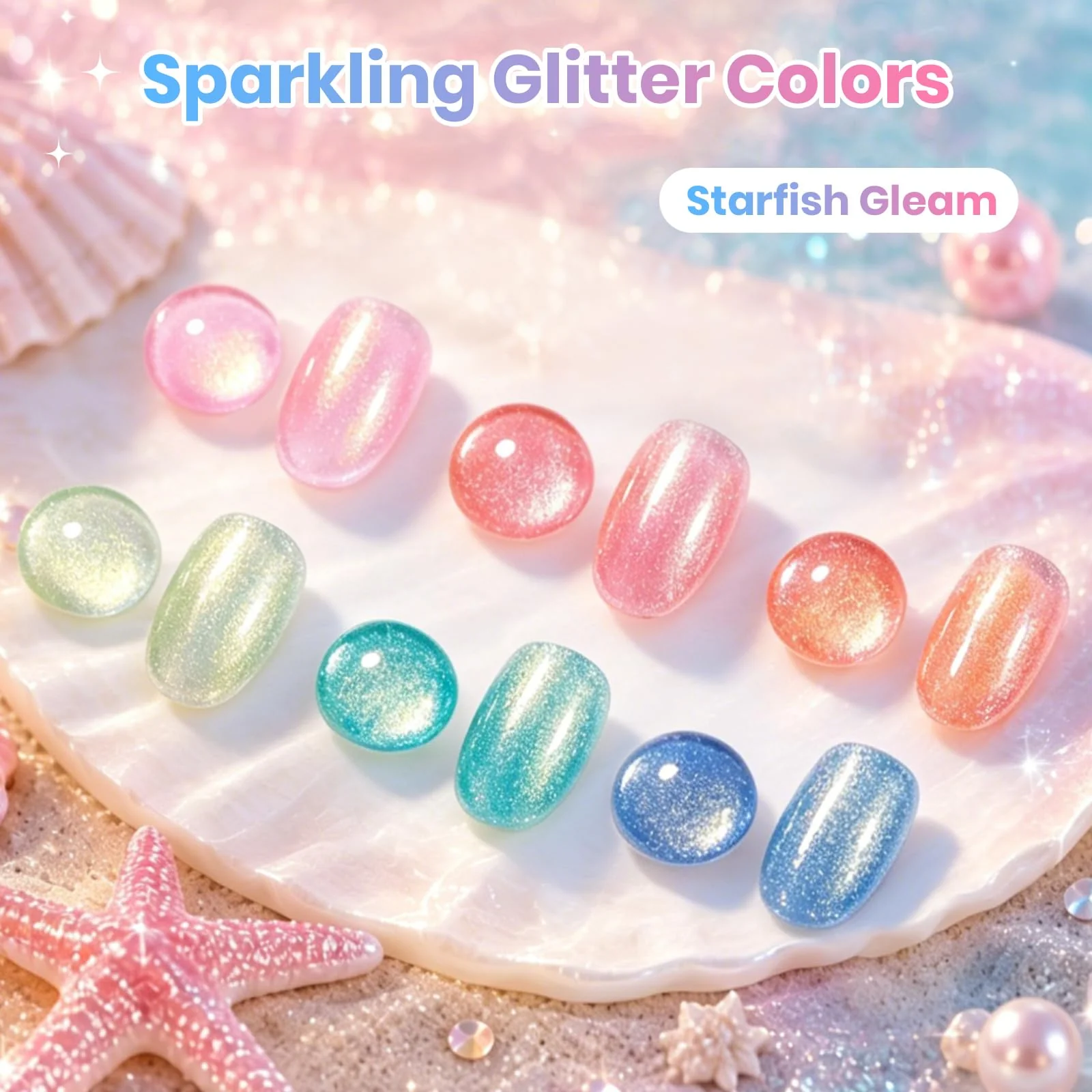 Beetles Sparkling Glitter 6 Colors Gleam Summer Nails Pastel Nude Gel Polish Set - Image 2