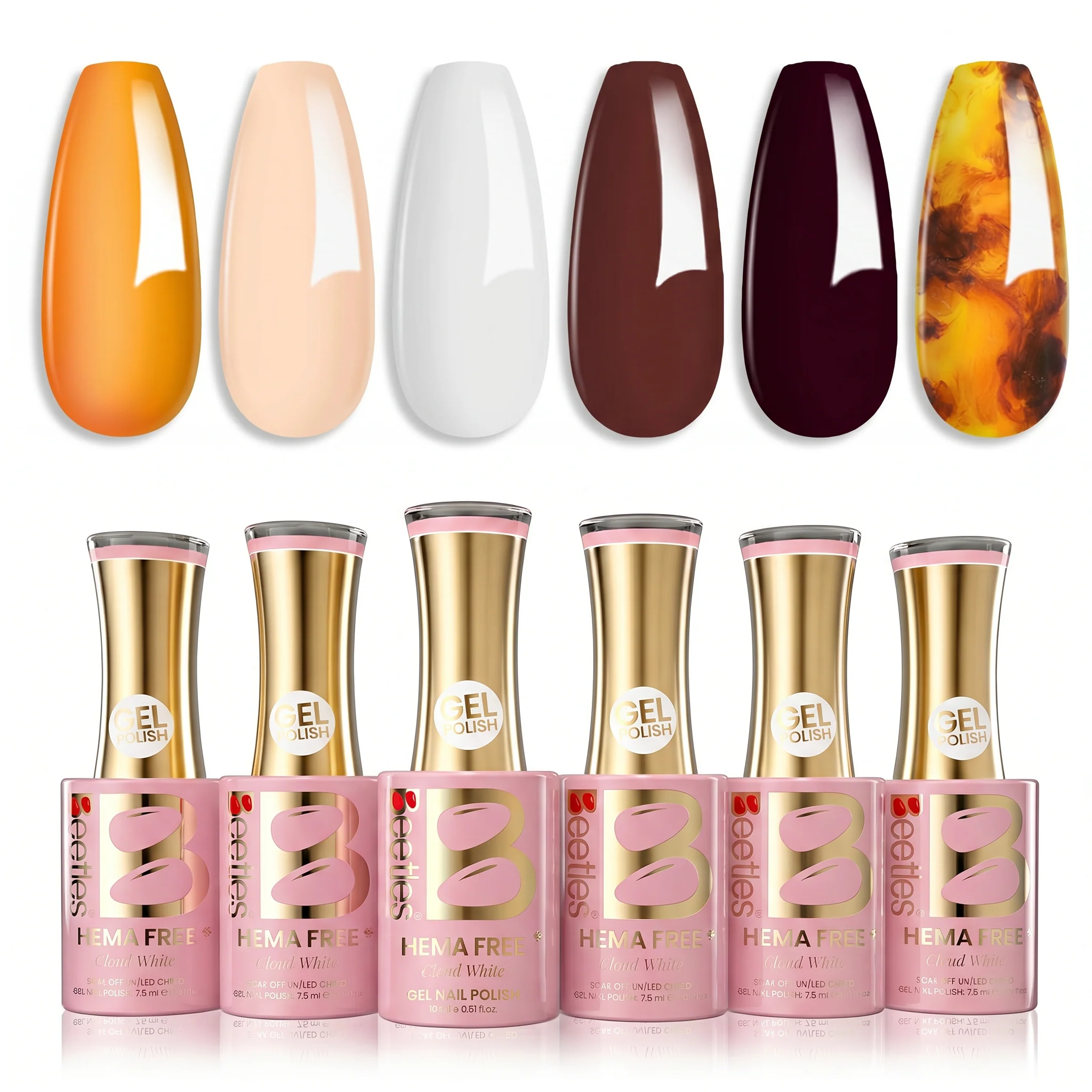 Beetles Stay Shining  Amber Traces HEMA Free TPO Free 6 Colors Gel Nail Polish Set 7.5ml
