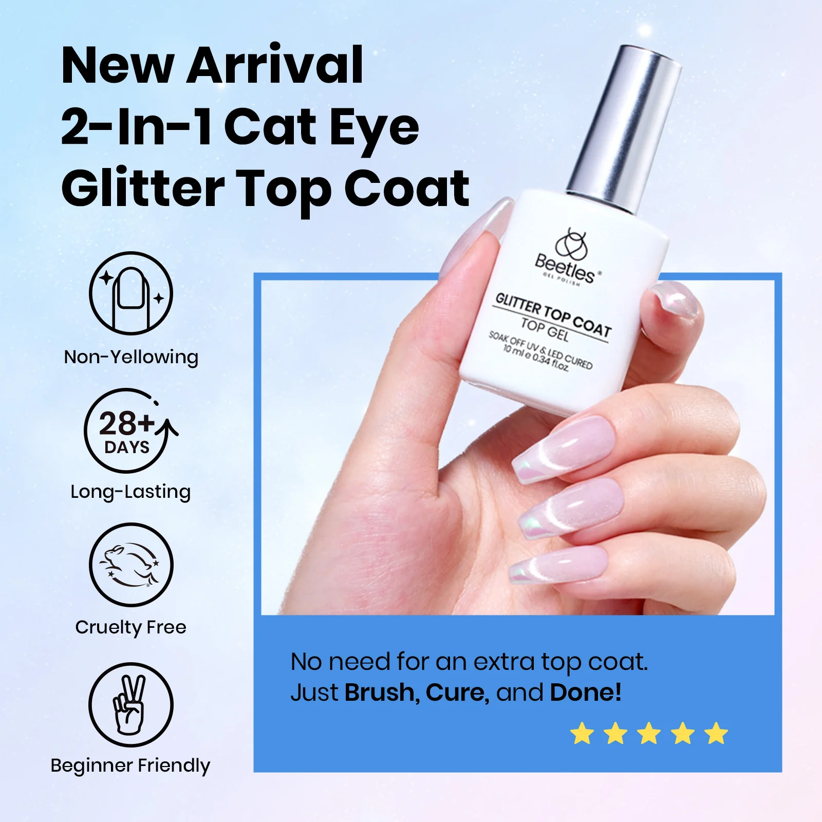 Beetles Stay Shining Cat Eye Top Coat HEMA Free & TPO Free 15ml - Image 2