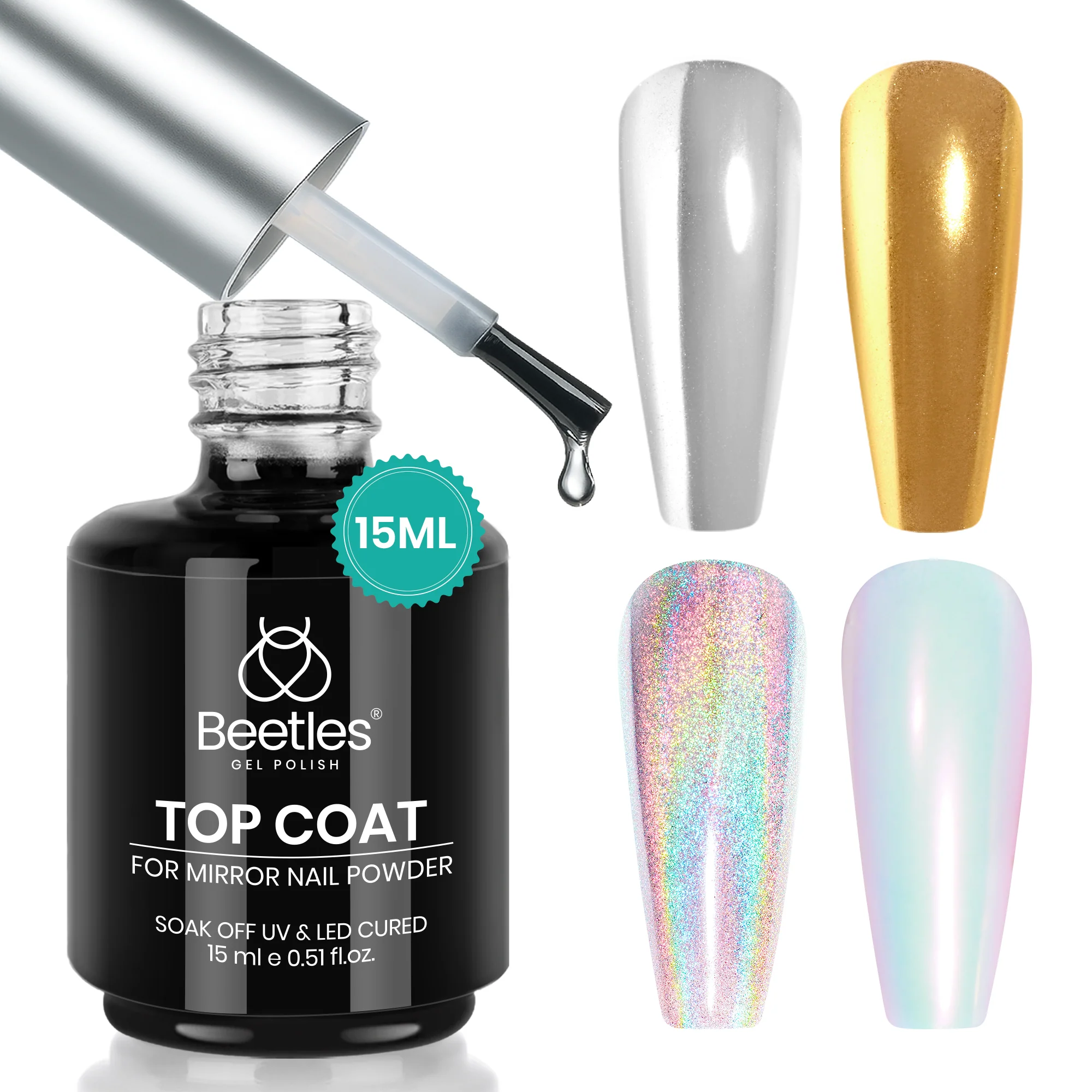 Beetles Stay Shining Chrome Powder Top Coat HEMA Free & TPO Free 15ml