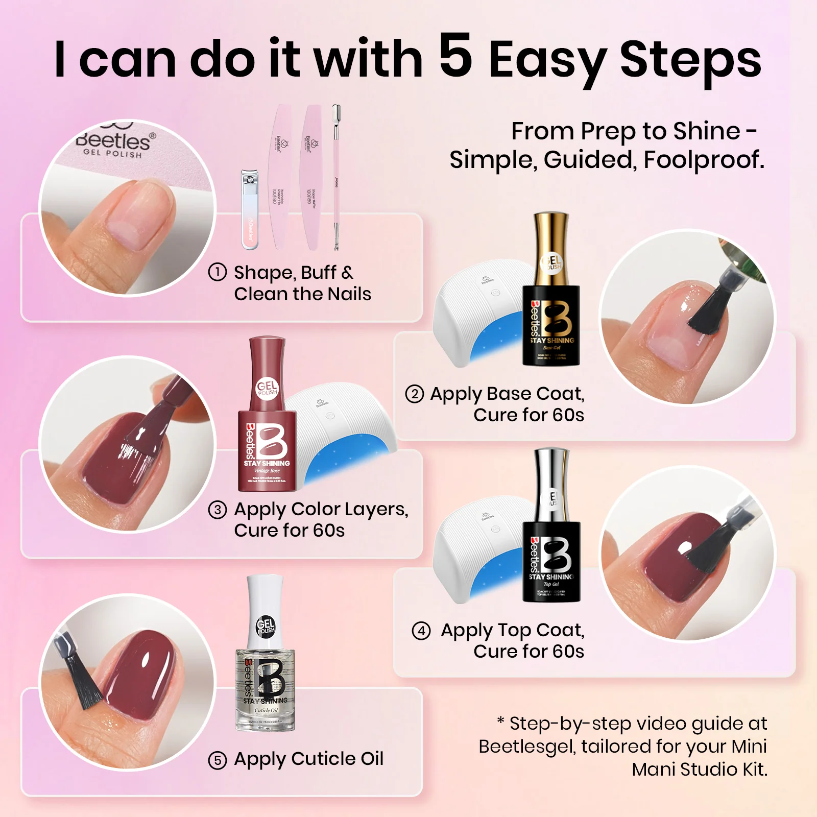 Beetles Stay Shining Cozy Elegance HEMA-FREE TPO FREE Gel Nail Kit with UV Light DIY Salon-Quality at Home - Image 7