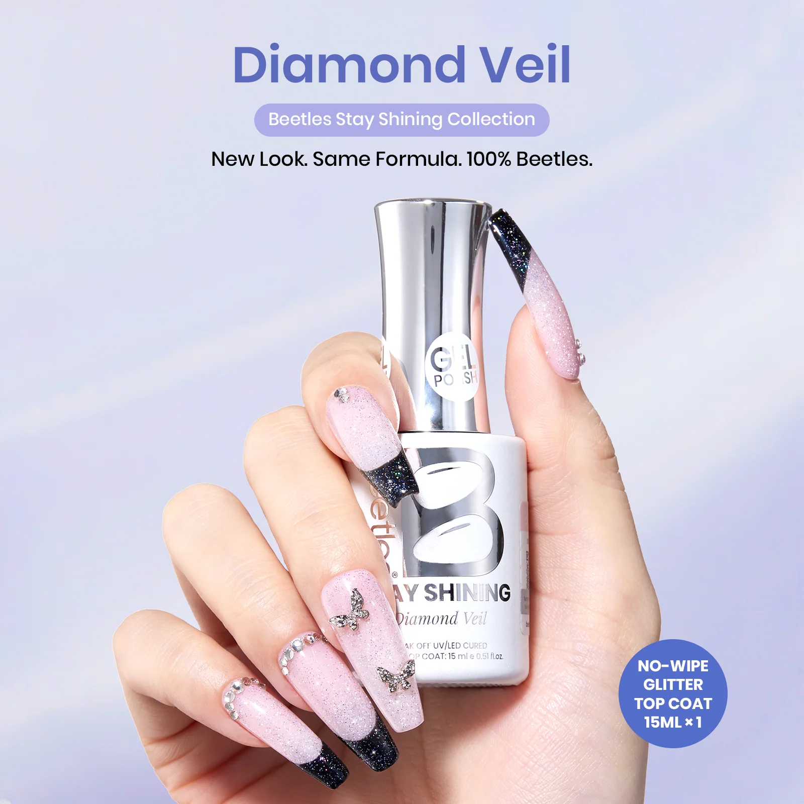 Beetles Stay Shining Diamond Veil Glitter Top Coat HEMA Free & TPO Free 15ml - Image 2