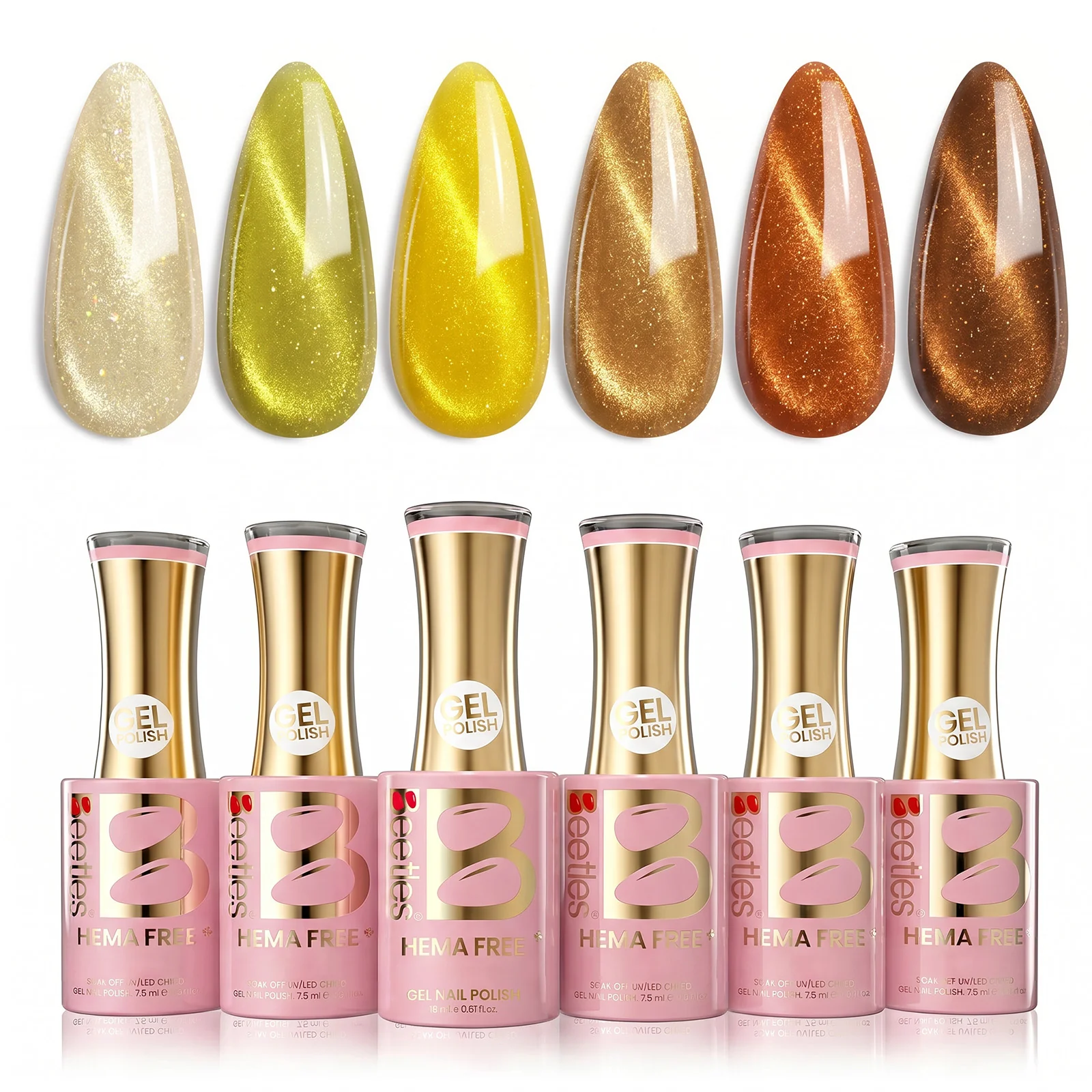 Beetles Stay Shining Falling Gold HEMA Free TPO Free 6 Colors Cat Eye Gel Polish Set 7.5ml