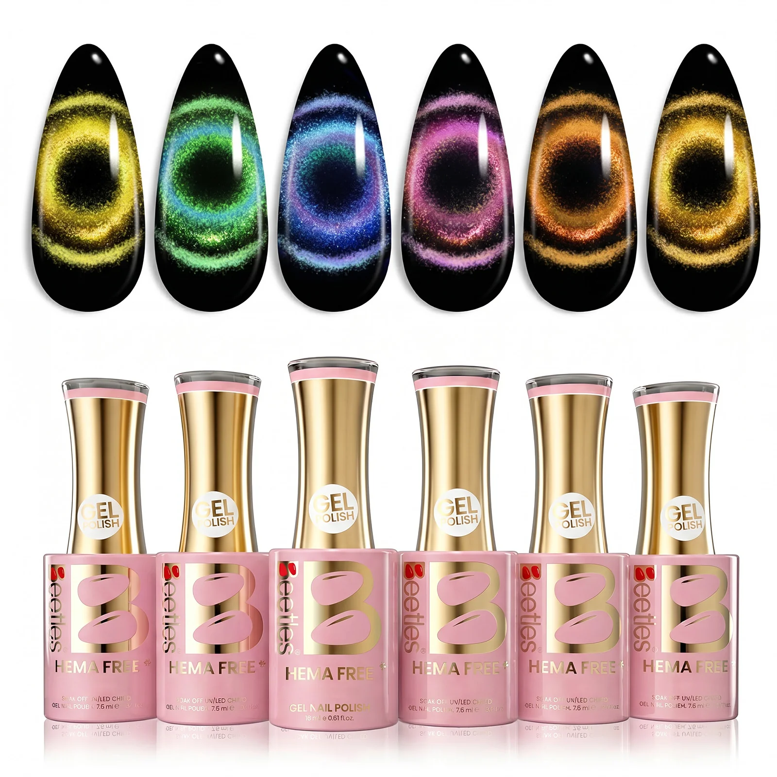 Beetles Stay Shining Galaxy Party HEMA Free TPO Free 6 Colors Cat Eye Gel Polish Set 7.5ml