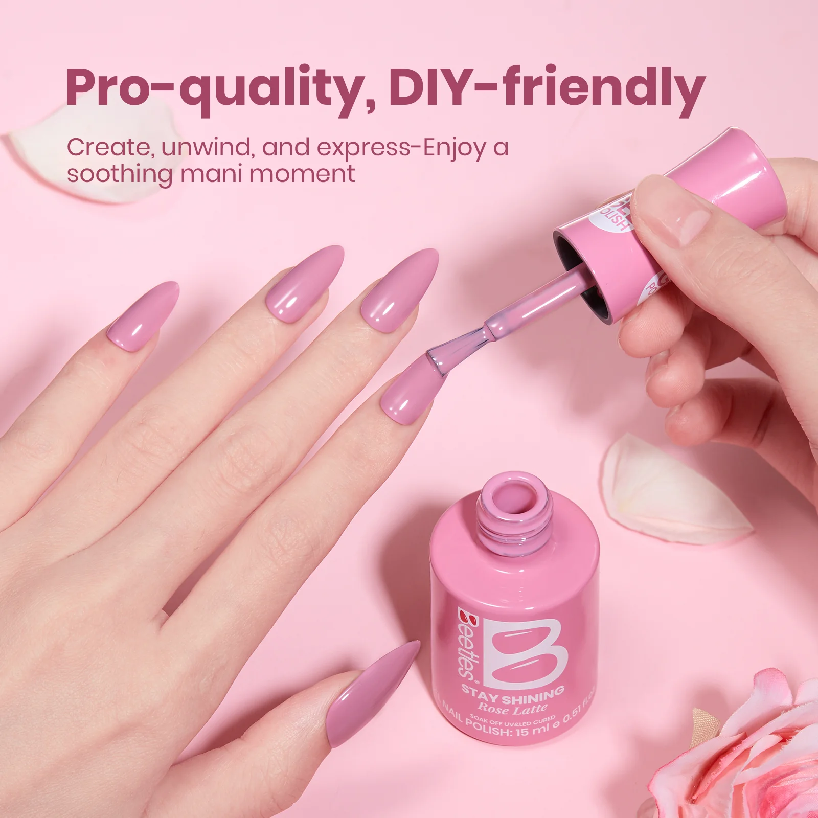 Beetles Stay Shining Collection Salon-Quality Gel Nail Polish - 15ml of Rose Latte - Image 6