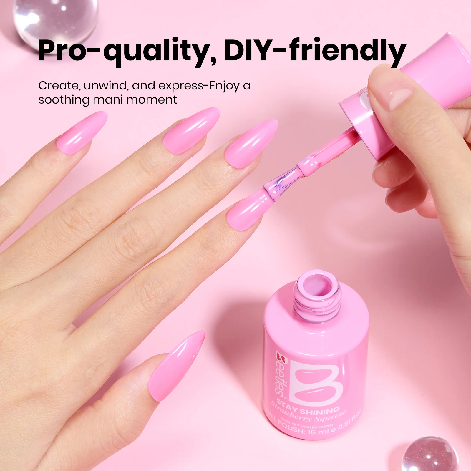 Beetles Stay Shining Collection Salon-Quality Gel Nail Polish - 15ml of Strawberry Squeeze - Image 5