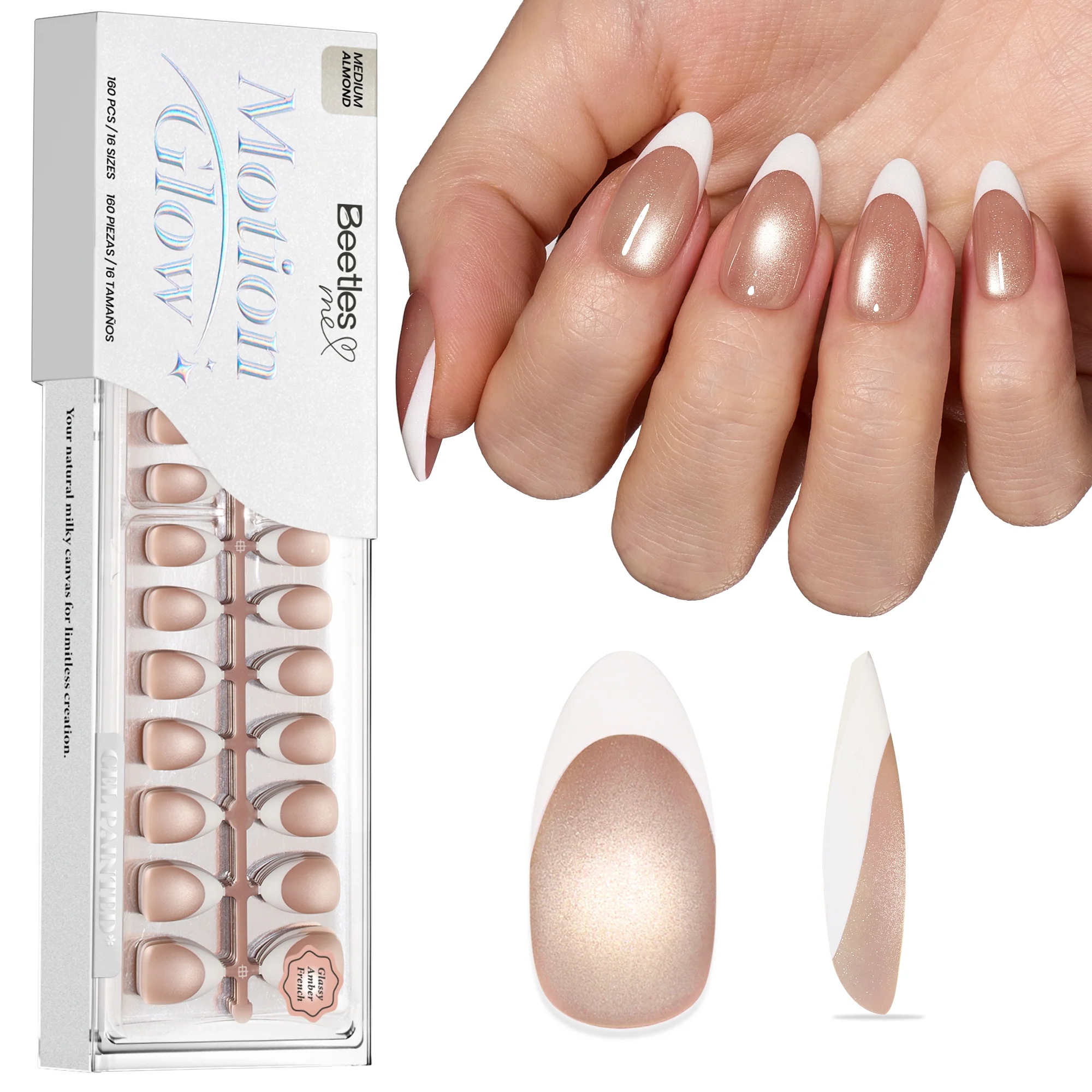 Beetles Stay Shining Glassy Amber French Press On Nails Medium Almond 160 PCS - Image 2