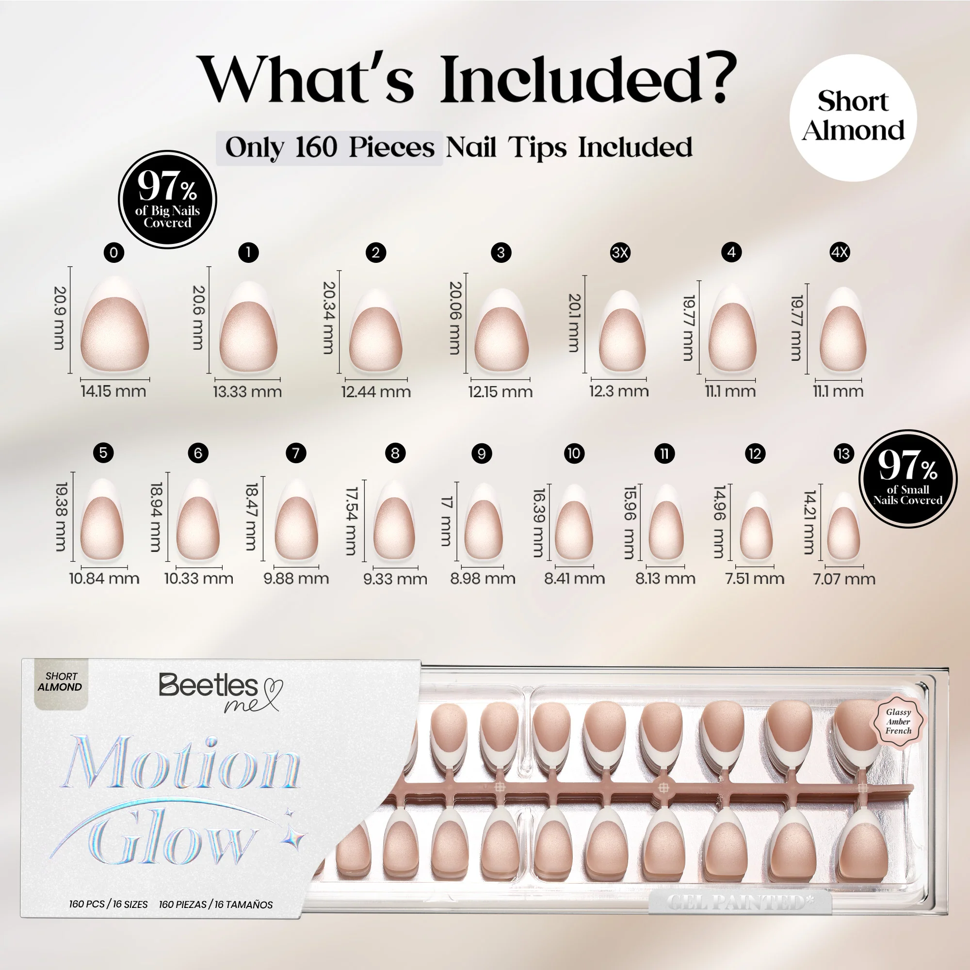 Beetles Stay Shining Glassy Amber French Press On Nails Short Almond 160 PCS - Image 9