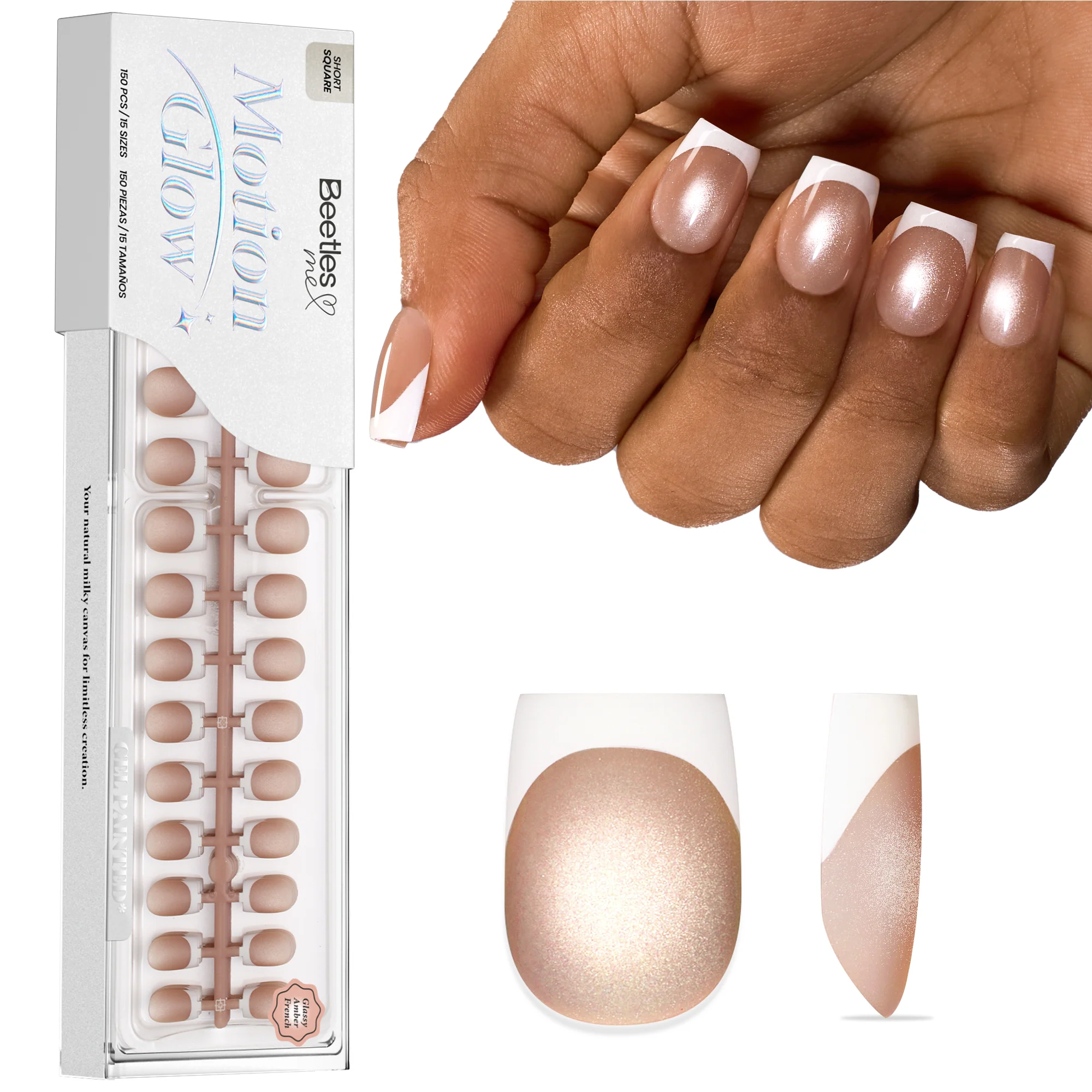Beetles Stay Shining Glassy Amber French Press On Nails Short Square 150 PCS - Image 9
