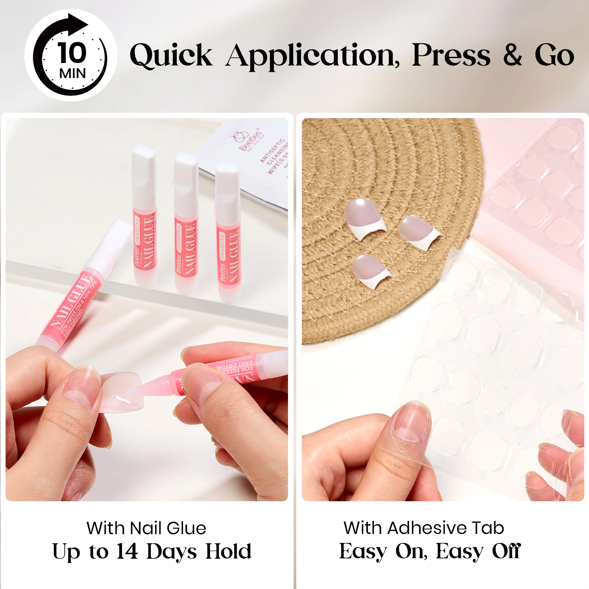 Beetles Stay Shining Glassy Blush French Press On Nails Short Almond 32Pcs - Image 5