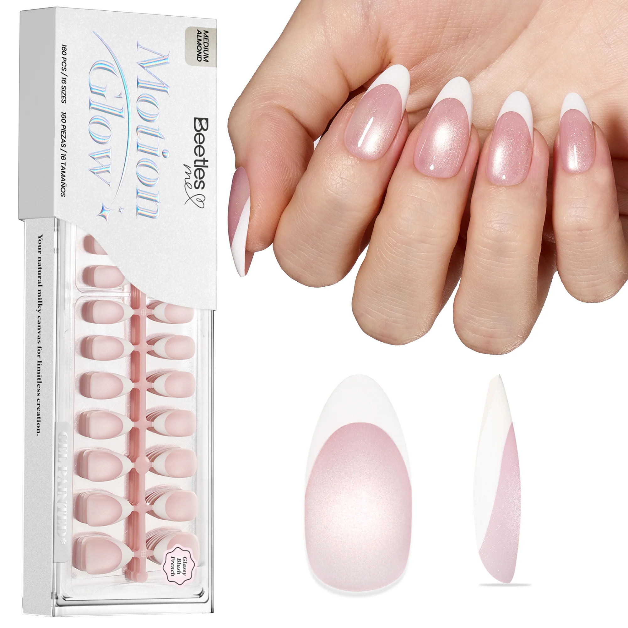 Beetles Stay Shining Glassy Blush French Press On Nails Medium Almond 160 PCS - Image 10