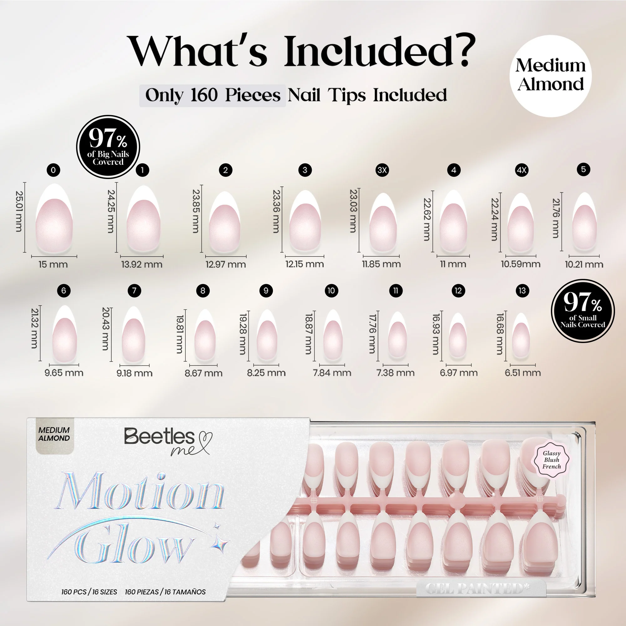 Beetles Stay Shining Glassy Blush French Press On Nails Medium Almond 160 PCS - Image 9