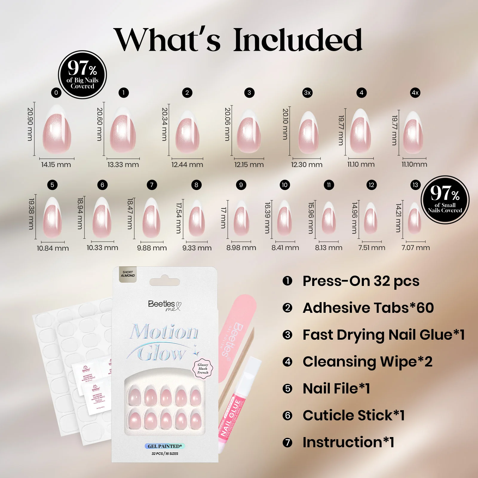 Beetles Stay Shining Glassy Blush French Press On Nails Short Almond 32Pcs - Image 9