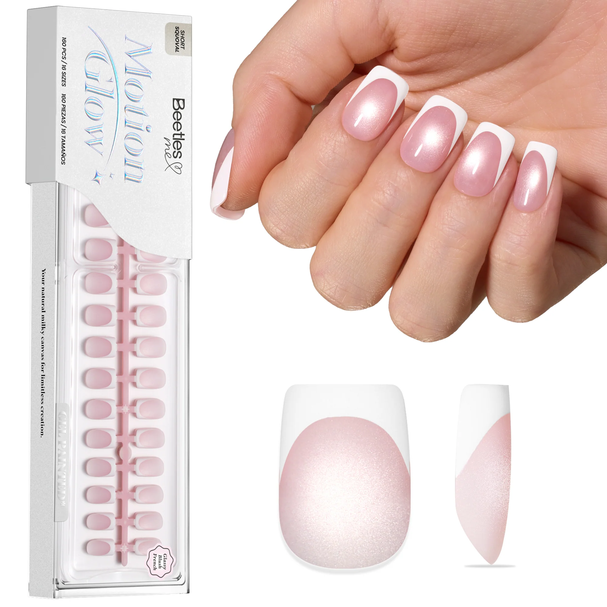 Beetles Stay Shining Glassy Blush French Press On Nails Short Squoval 160 PCS - Image 10