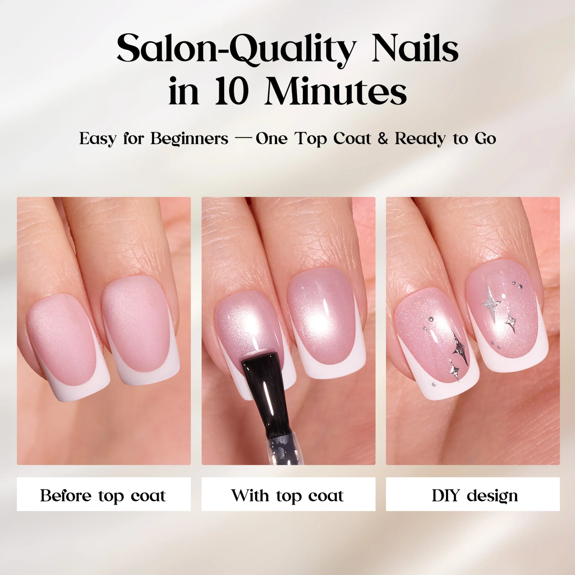 Beetles Stay Shining Glassy Blush French Press On Nails Short Squoval 160 PCS - Image 5