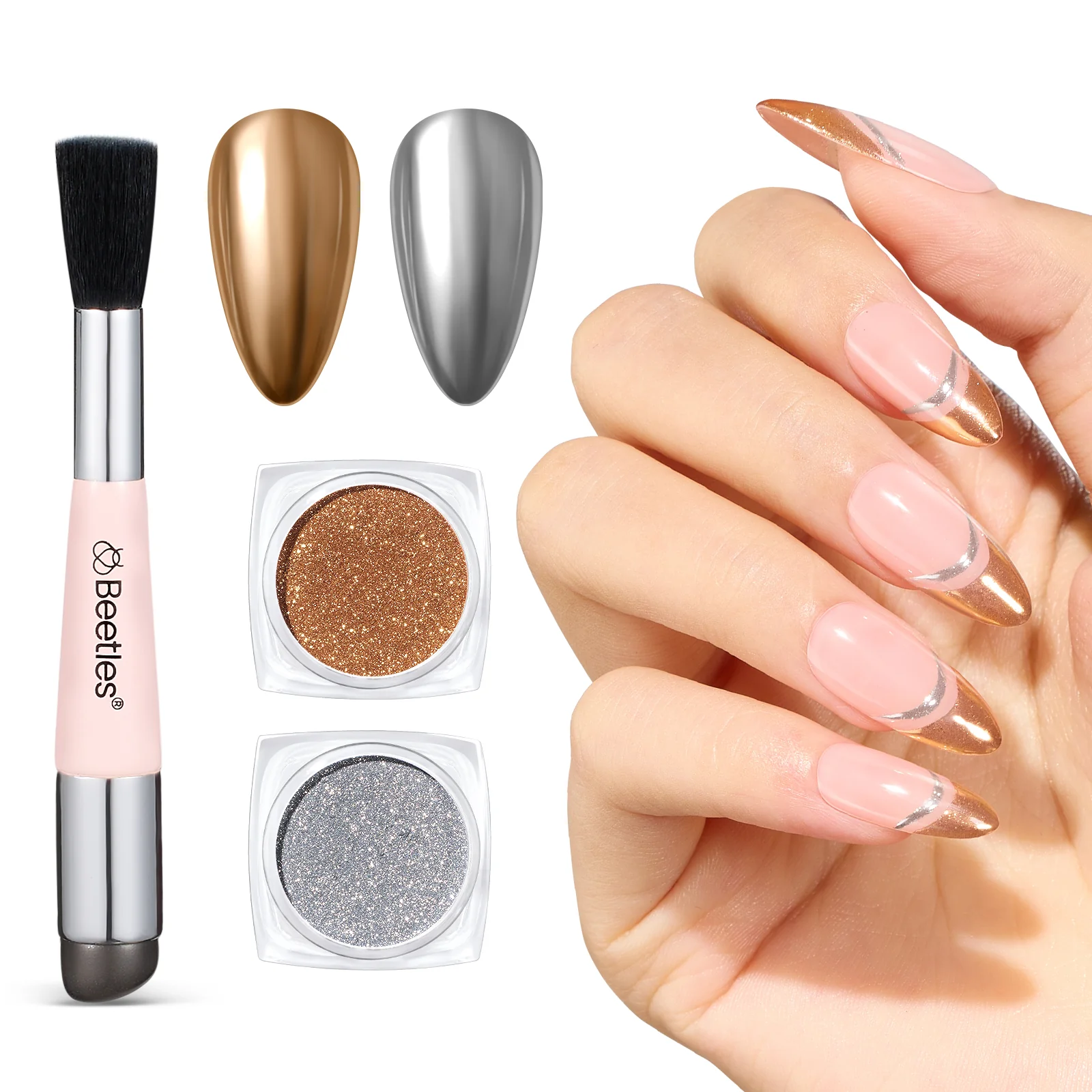 Beetles Stay Shining Gold and Silver Chrome Nail Powder Set