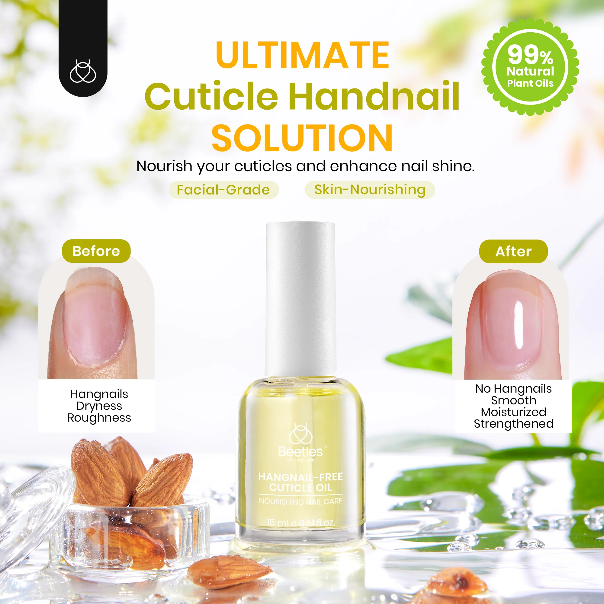 Beetles Stay Shining Hangnail-Free Cuticle Oil Almond Scent 15ml - Image 2