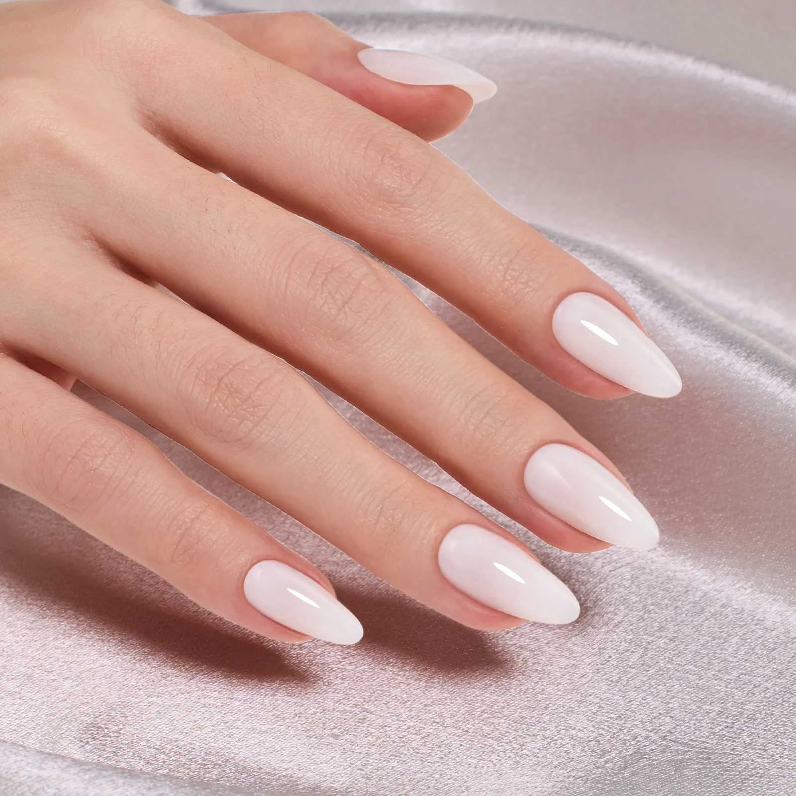 Beetles Stay Shining Milky White Press On Nails Medium Almond