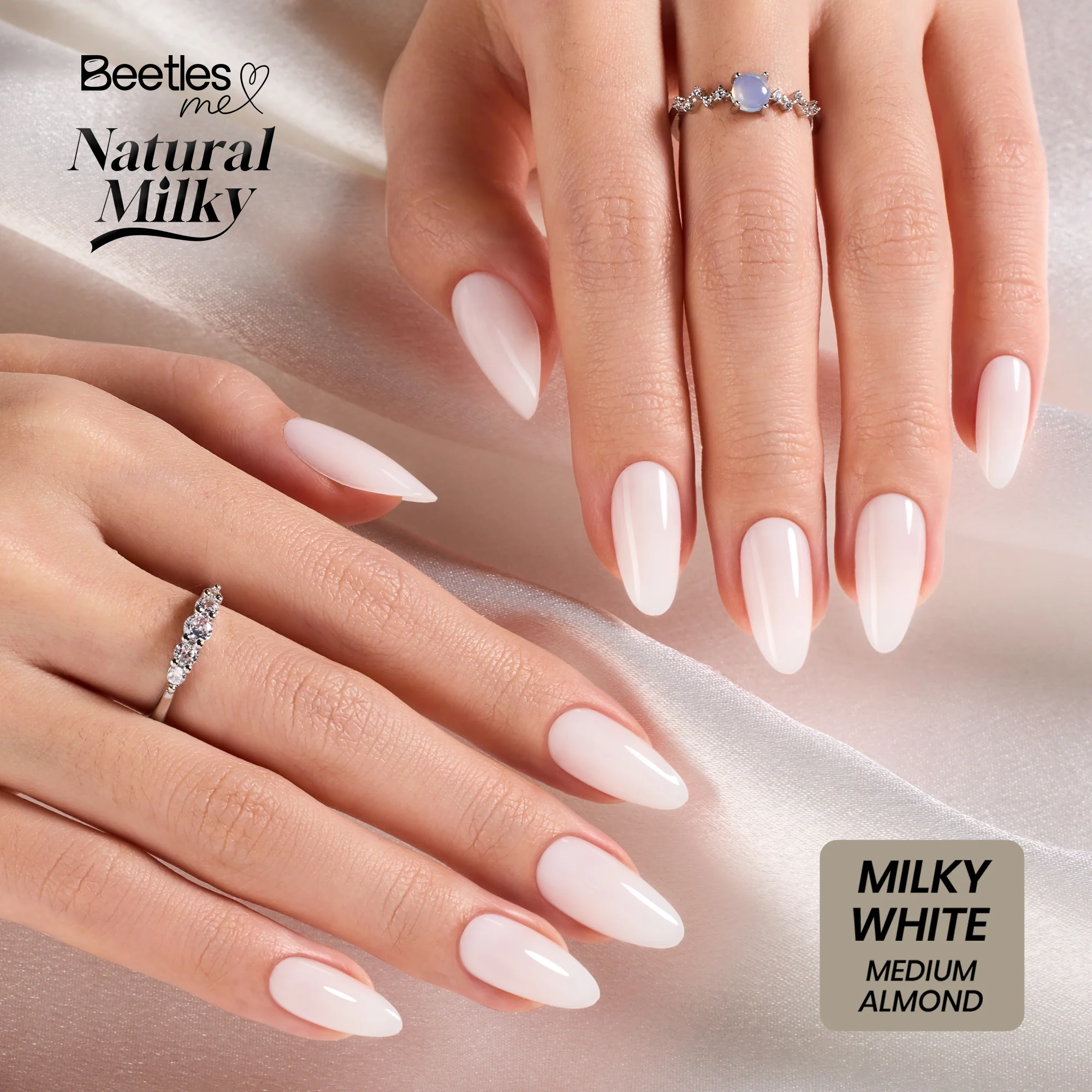Beetles Stay Shining Milky White Press On Nails Medium Almond - Image 6