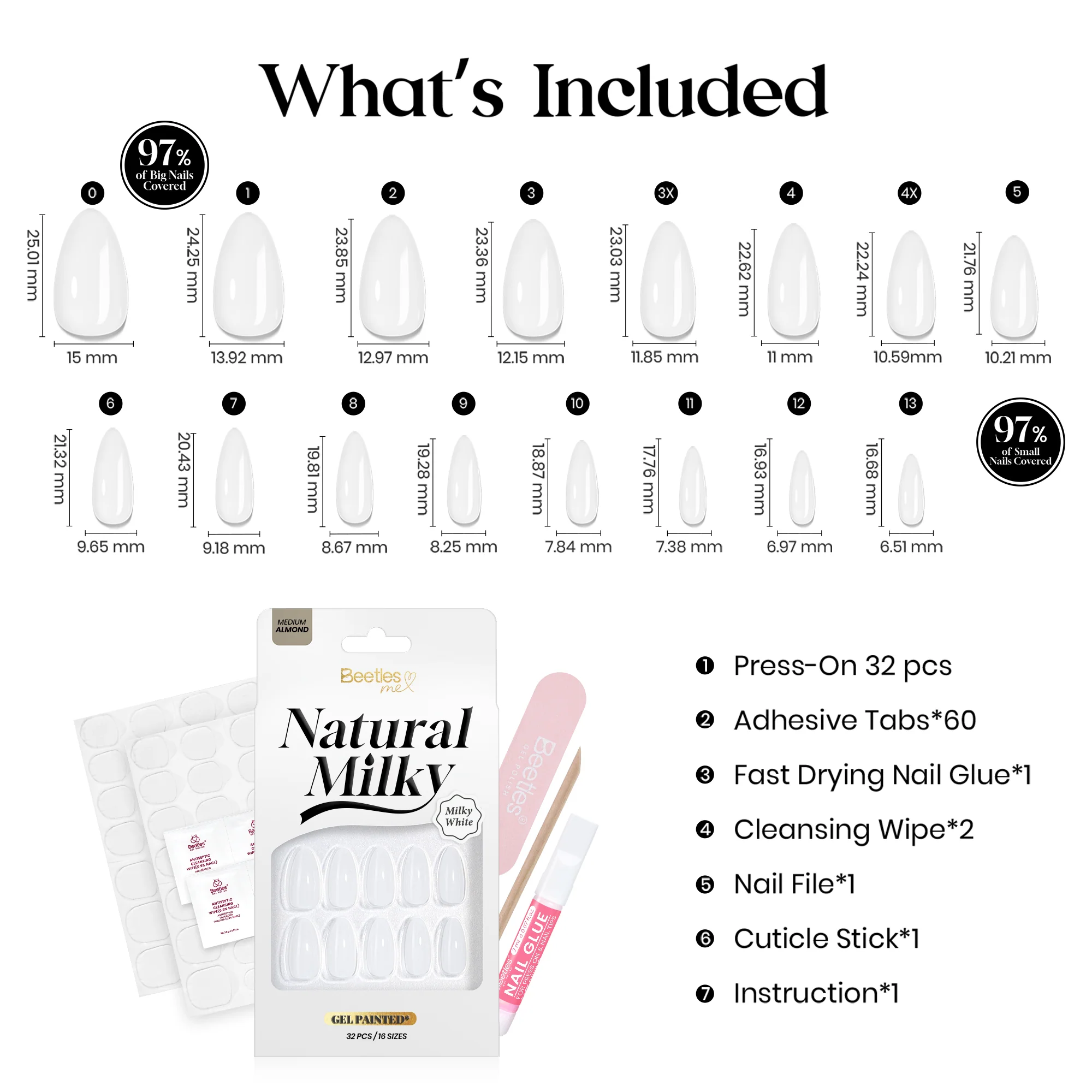 Beetles Stay Shining Milky White Press On Nails Medium Almond - Image 7