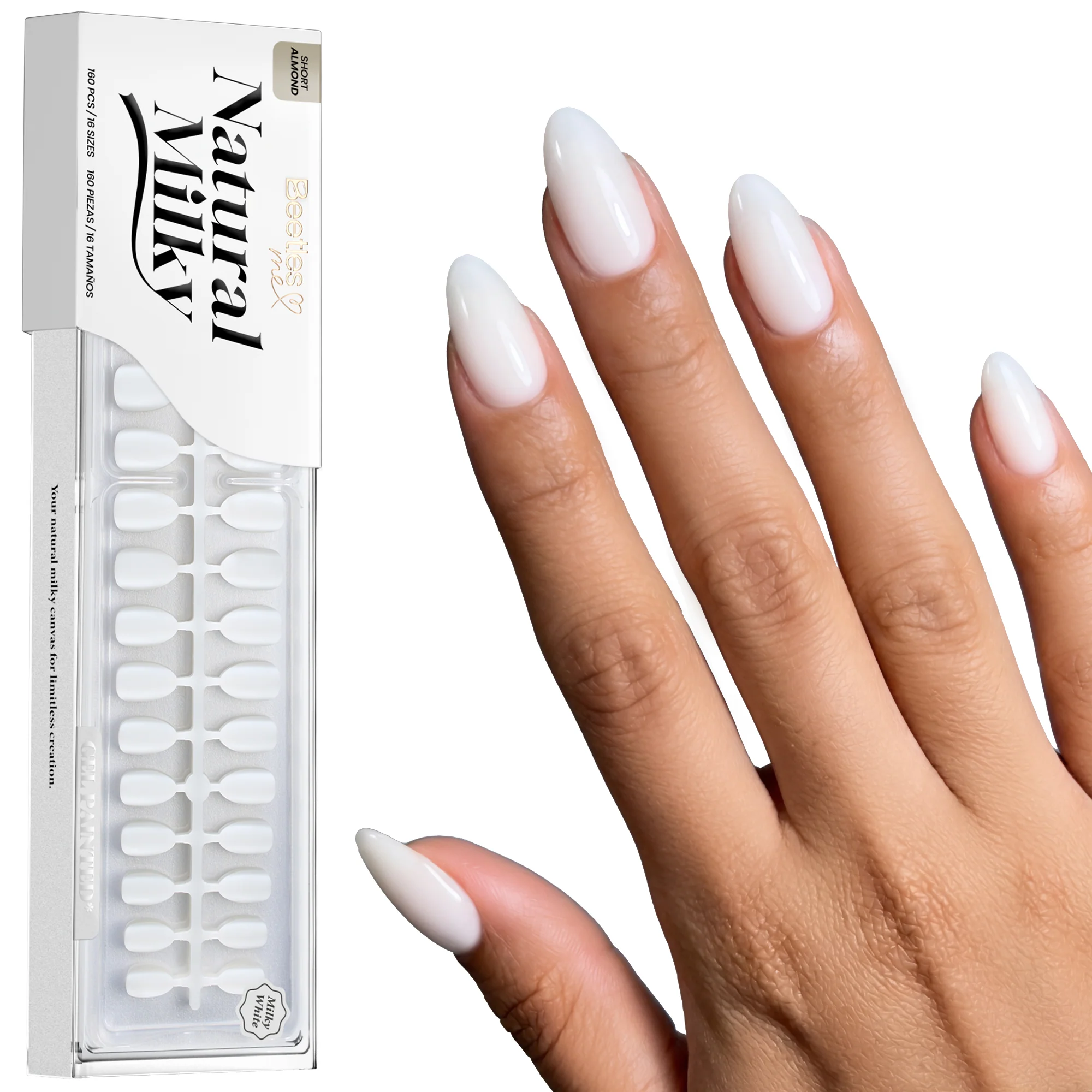 Beetles Stay Shining Milky White Press on Nails Short Almond