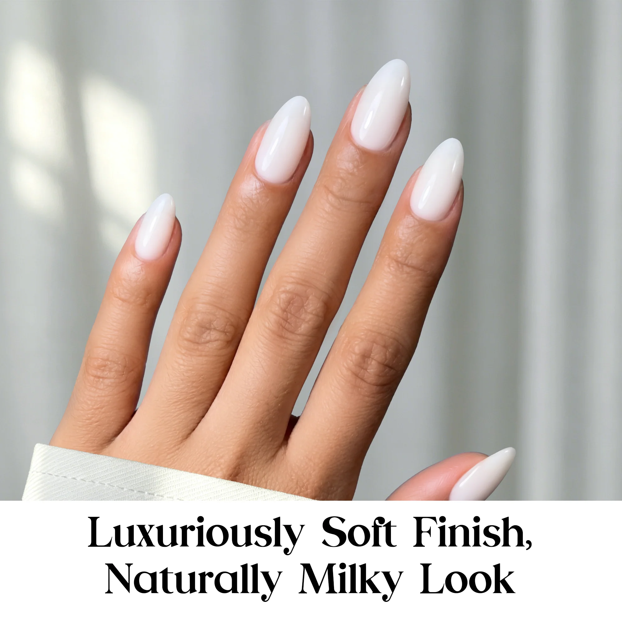 Beetles Stay Shining Milky White Press on Nails Short Almond - Image 2