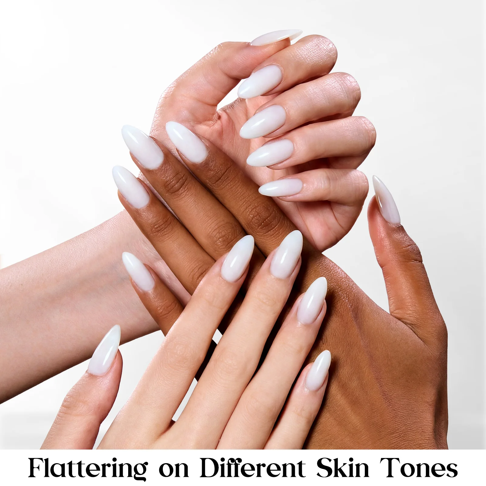 Beetles Stay Shining Milky White Press on Nails Short Almond - Image 3