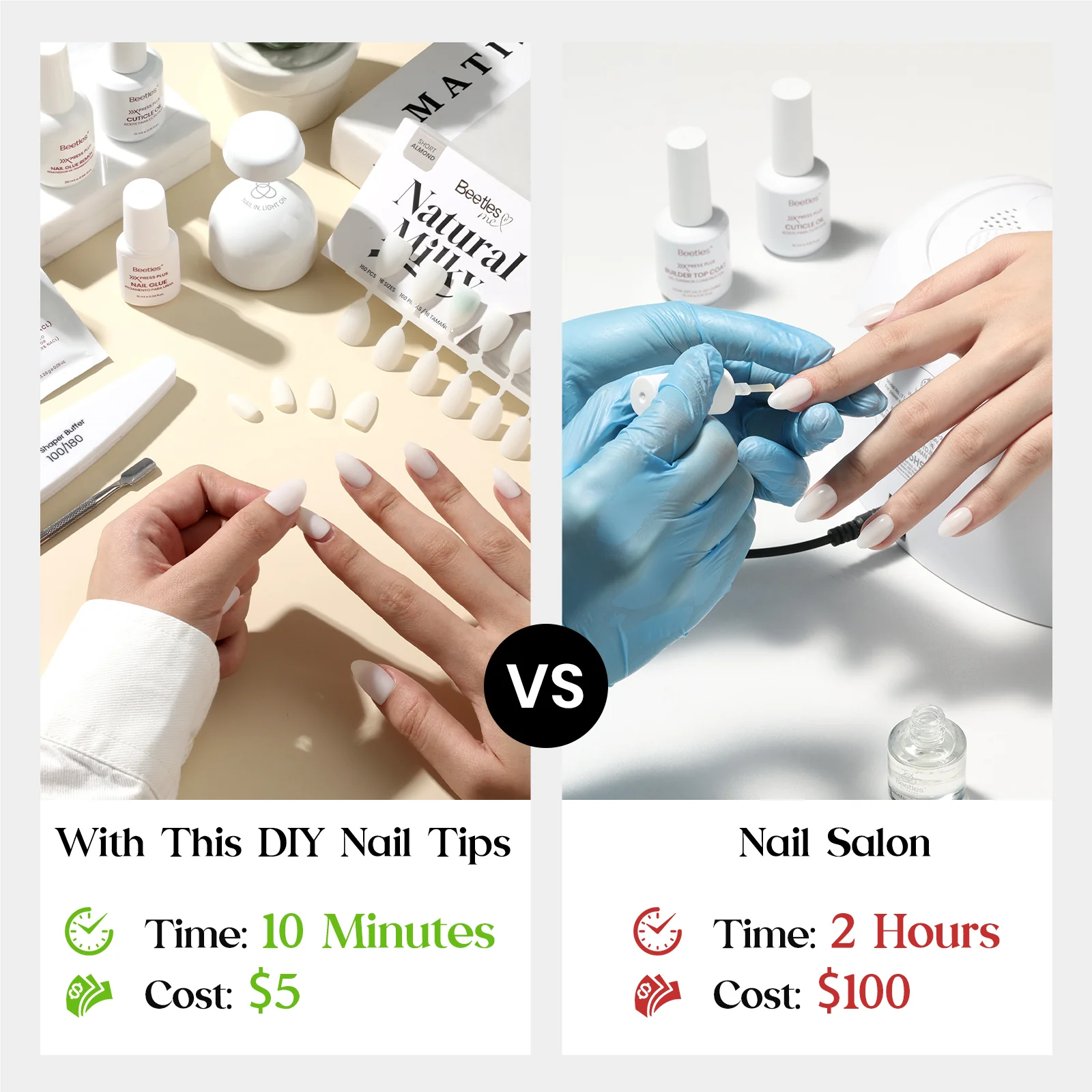 Beetles Stay Shining Milky White Press on Nails Short Almond - Image 4