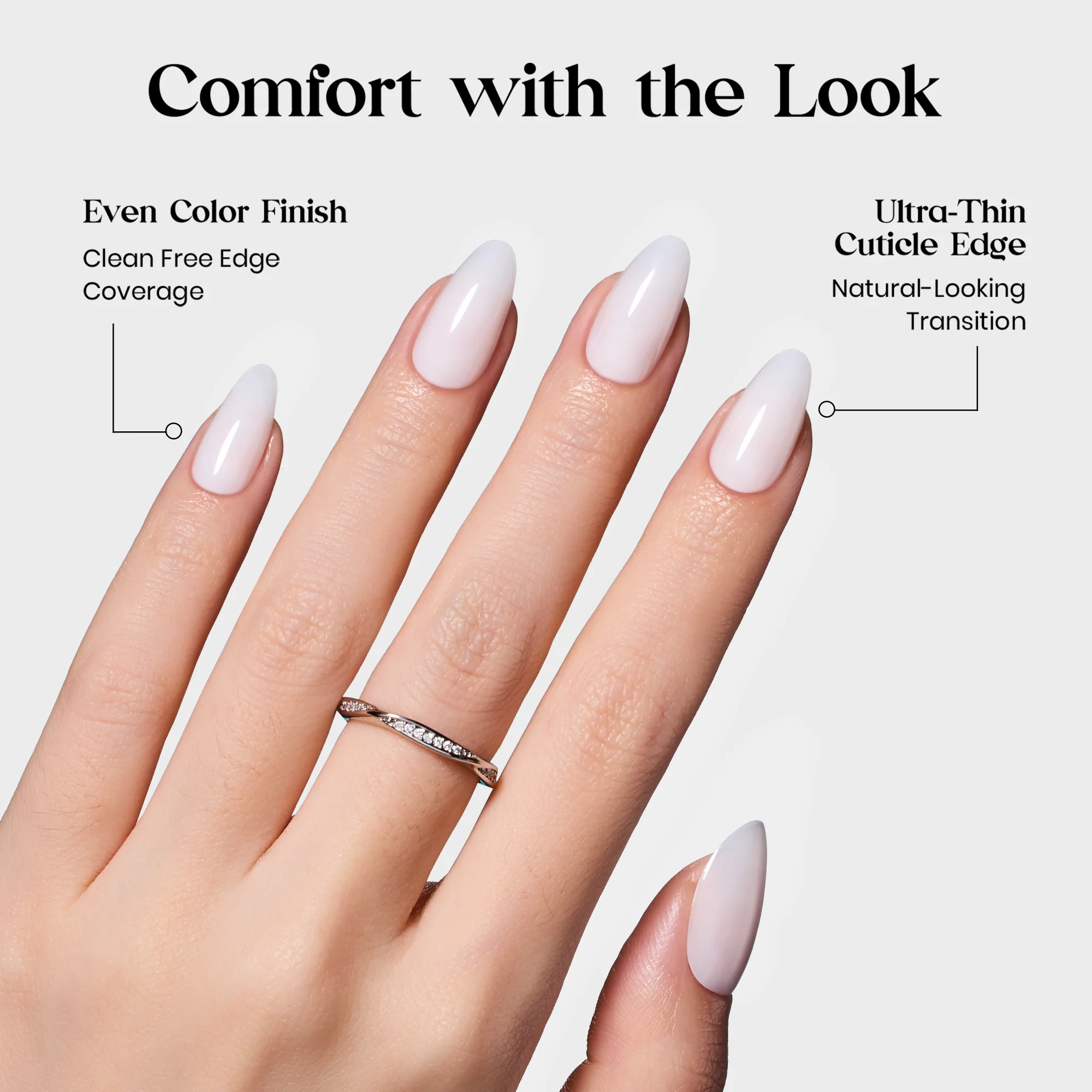 Beetles Stay Shining Milky White Press On Nails Short Oval - Image 3