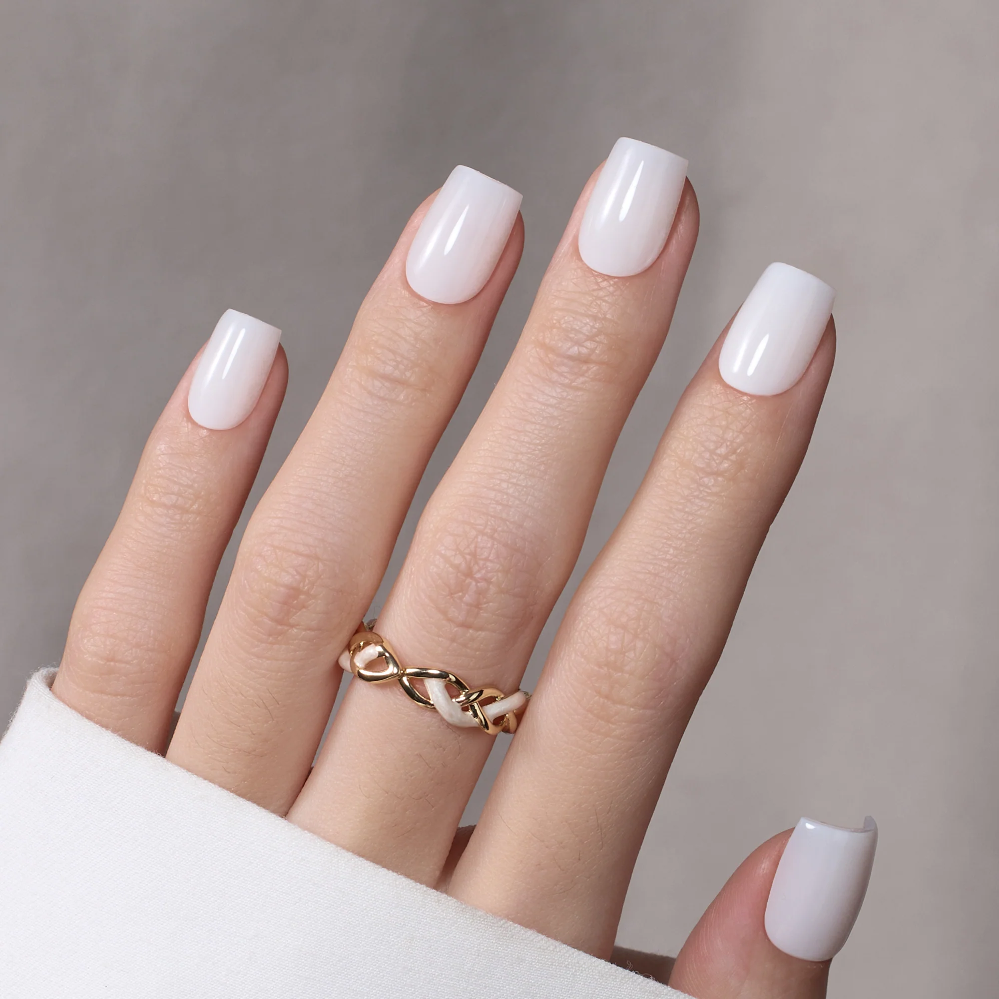 Beetles Stay Shining Milky White Press on Nails Short Square - Image 2