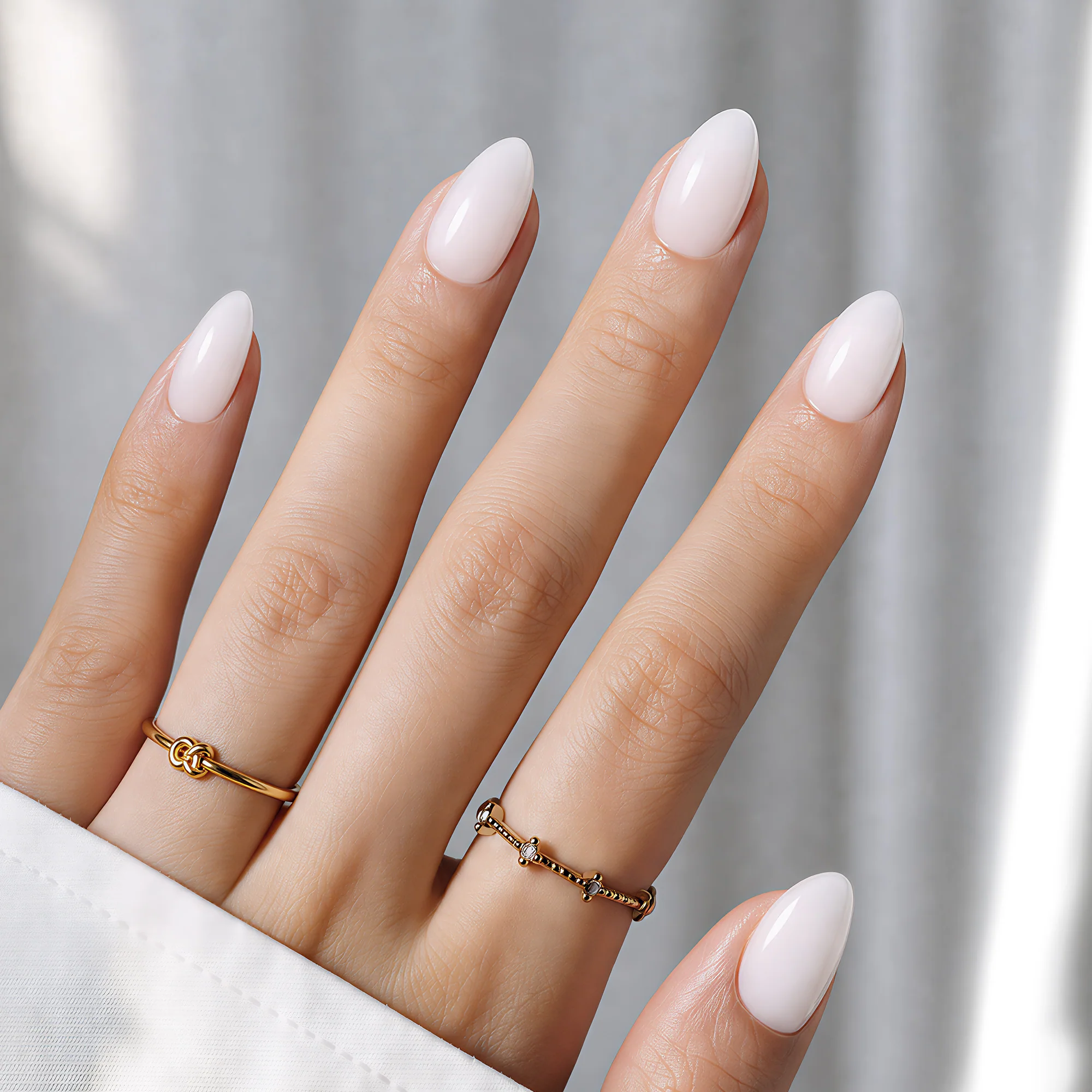 Beetles Stay Shining Milky White Press On Nails Short Almond