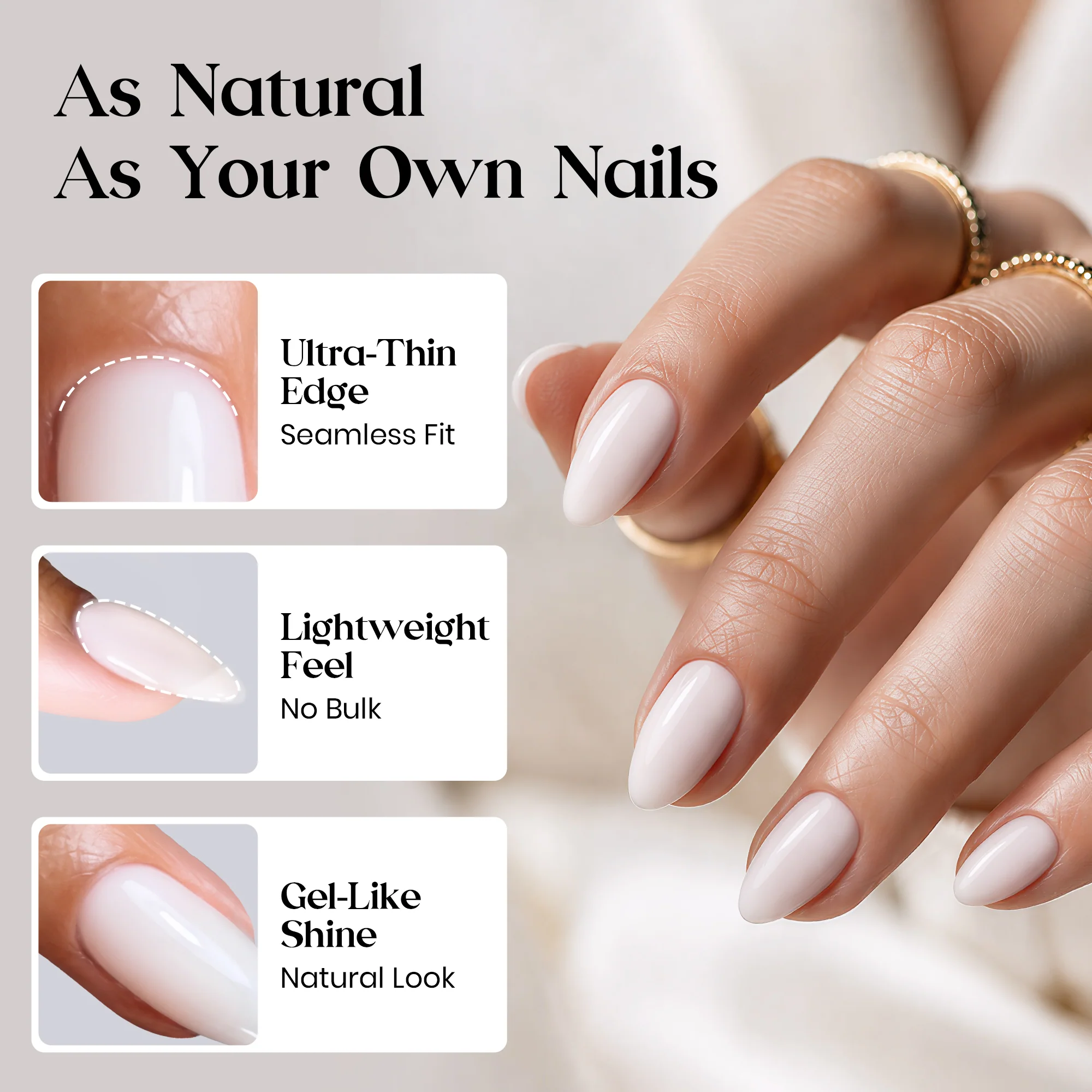 Beetles Stay Shining Milky White Press On Nails Short Almond - Image 2