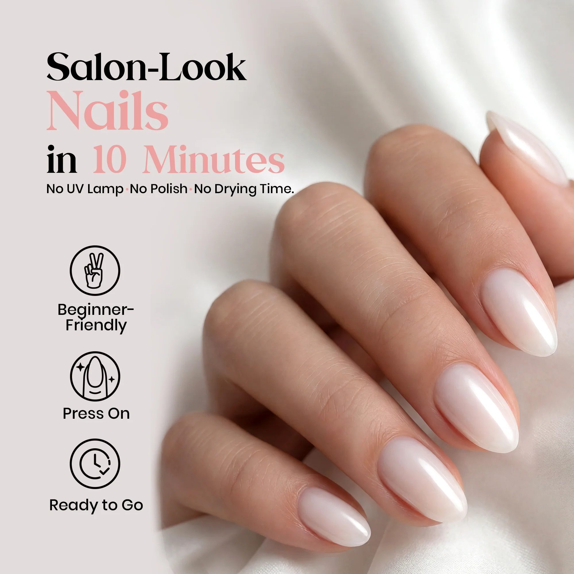 Beetles Stay Shining Milky White Press On Nails Short Almond - Image 4