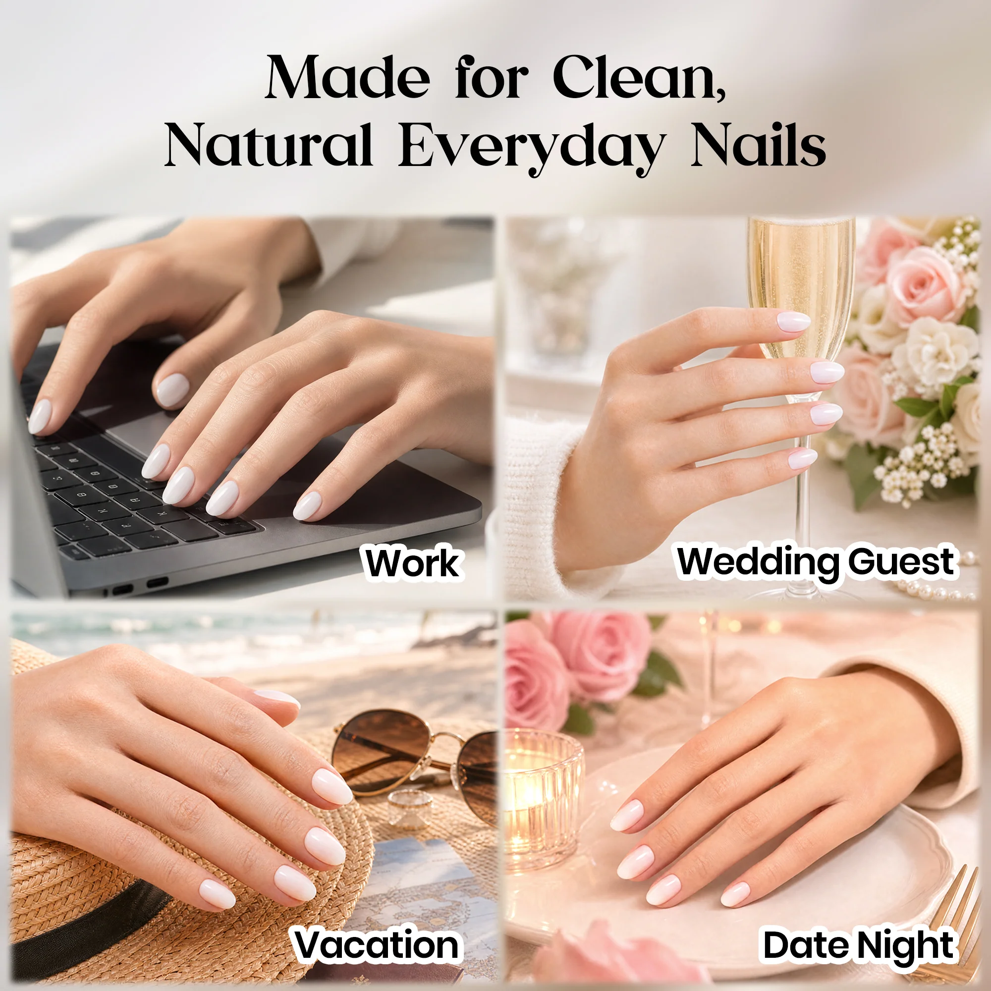 Beetles Stay Shining Milky White Press On Nails Short Almond - Image 6