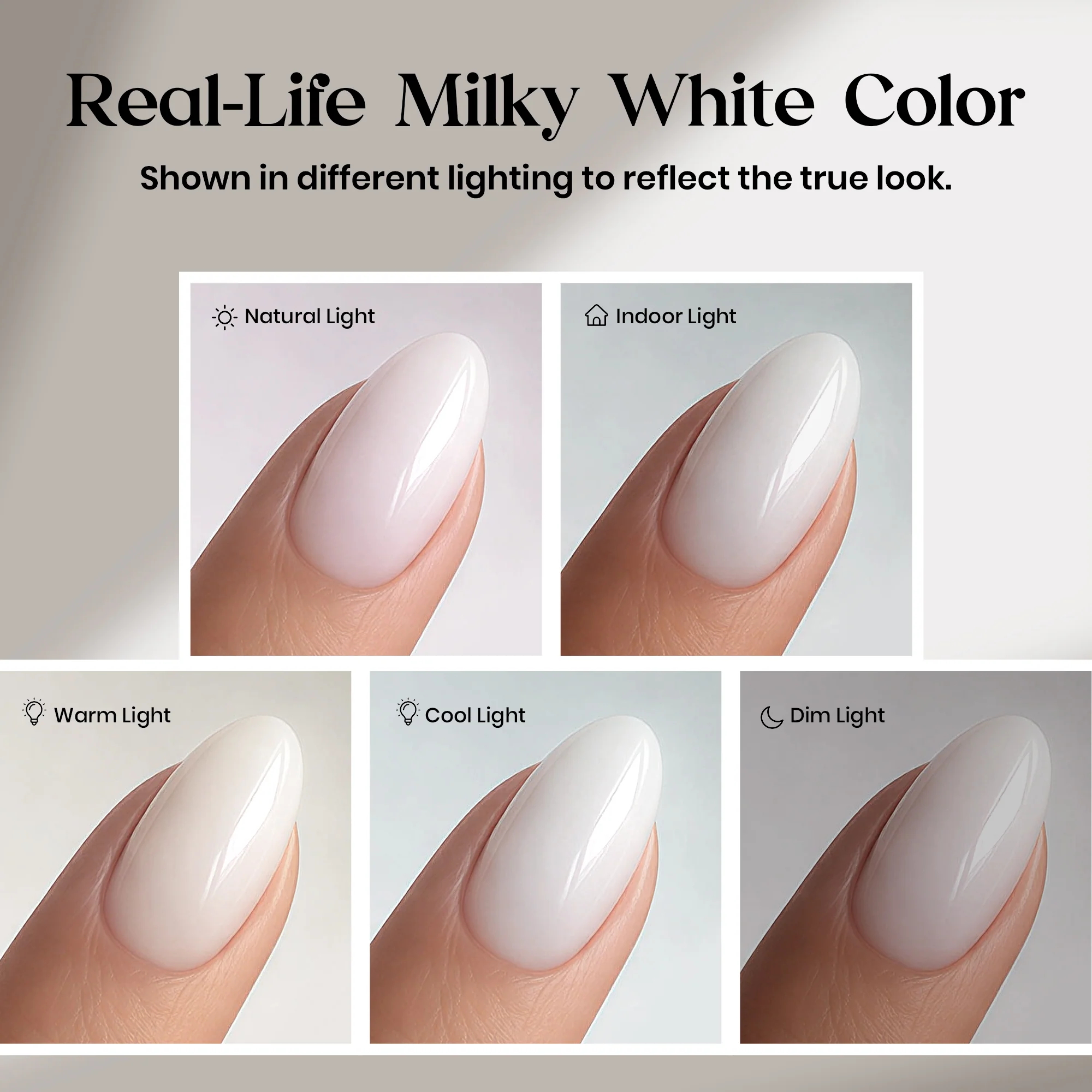 Beetles Stay Shining Milky White Press On Nails Short Almond - Image 9