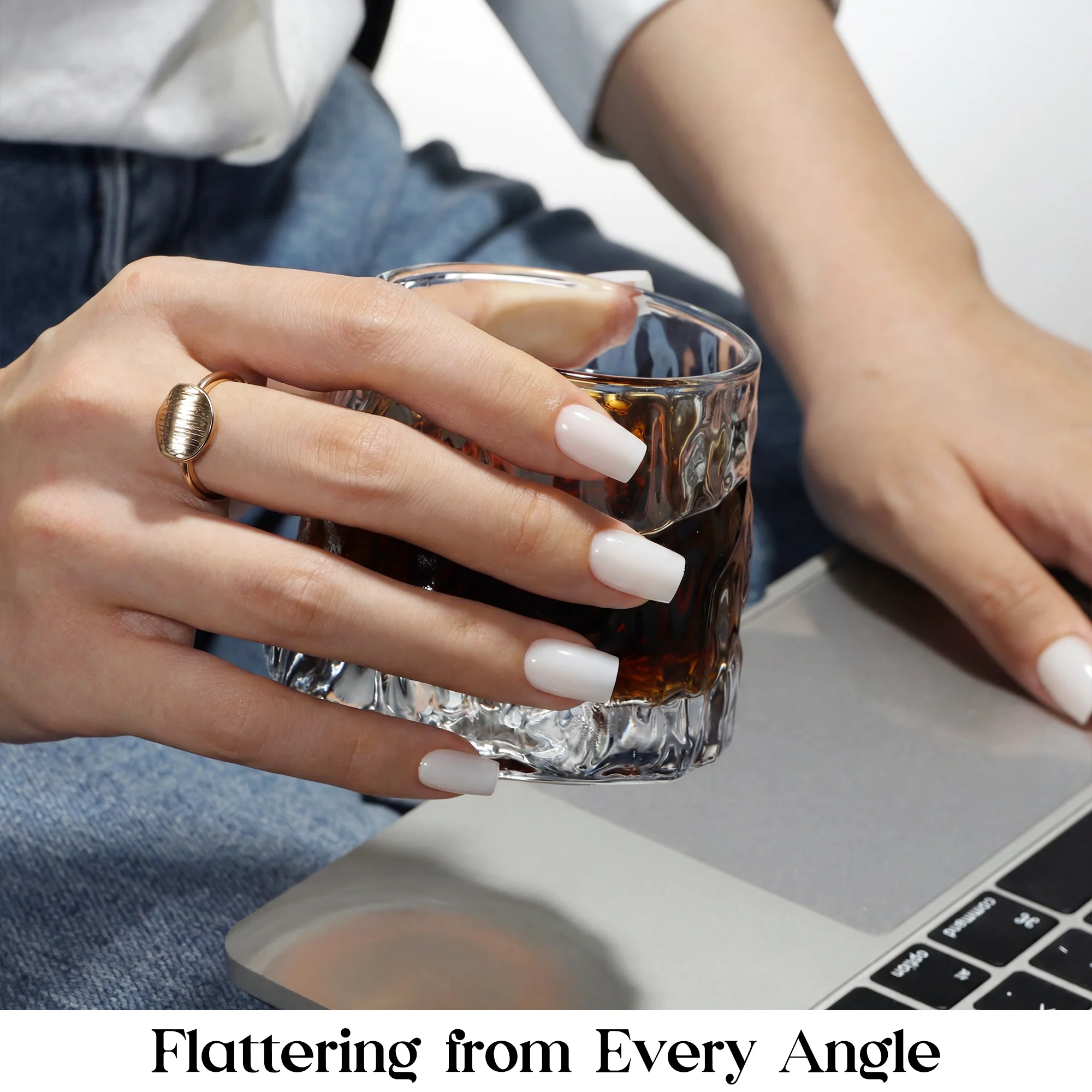 Beetles Stay Shining Milky White Press On Nails Short Square - Image 3