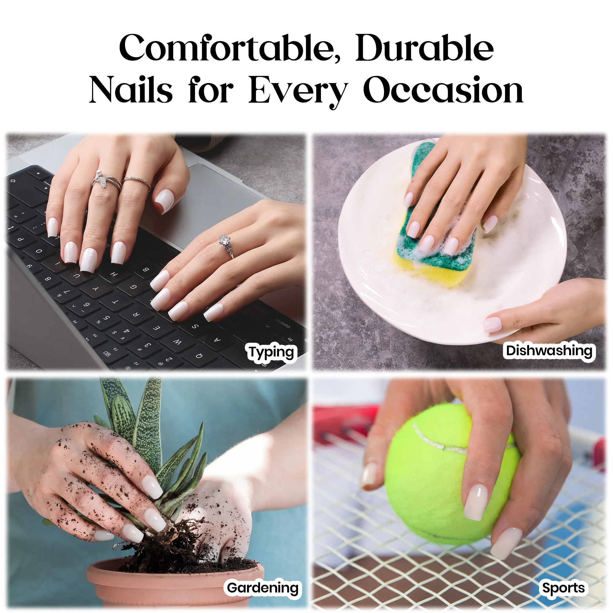 Beetles Stay Shining Milky White Press On Nails Short Square - Image 8
