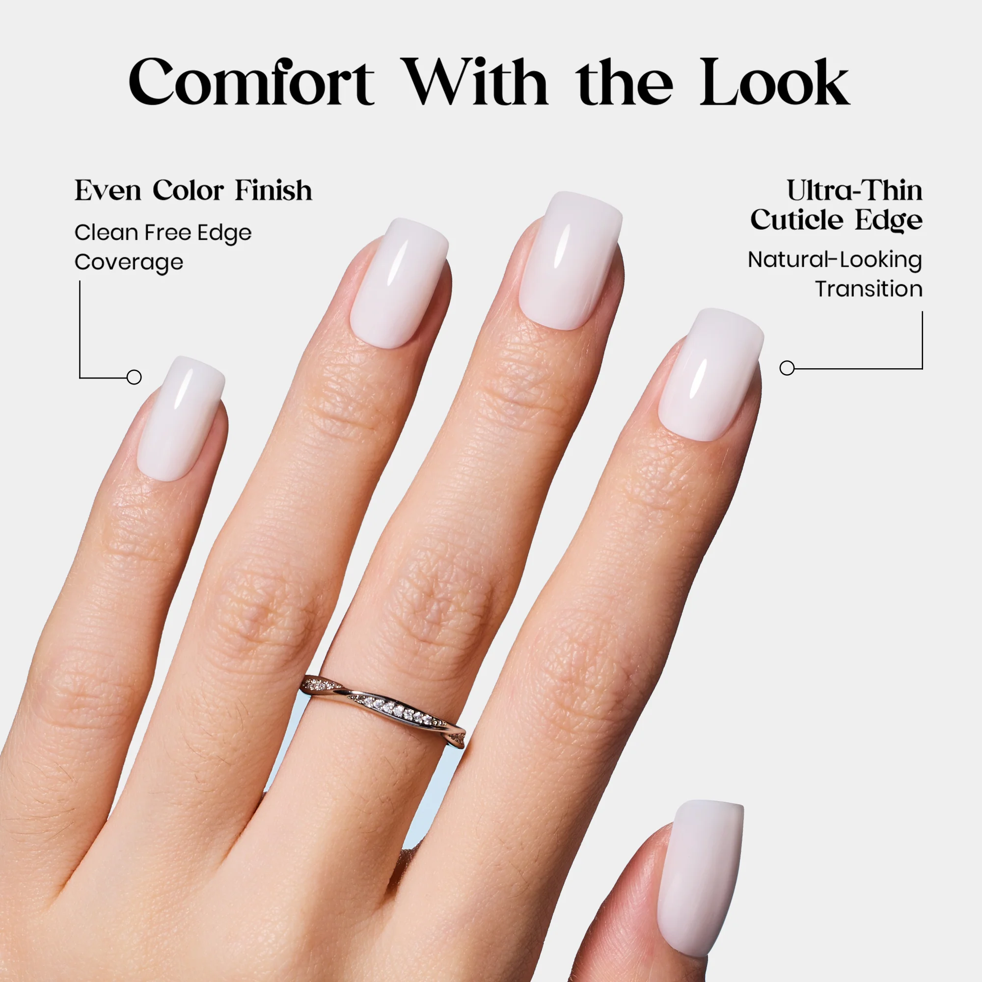 Beetles Stay Shining Milky White Press On Nails Short Squoval - Image 3