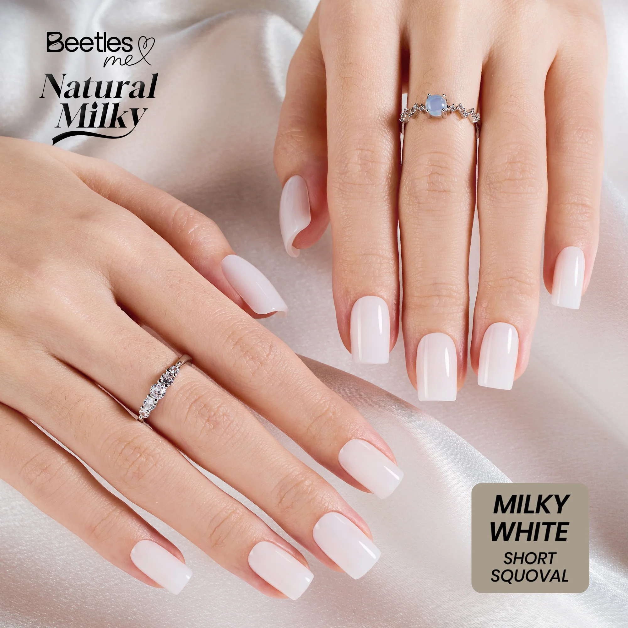 Beetles Stay Shining Milky White Press On Nails Short Squoval - Image 6