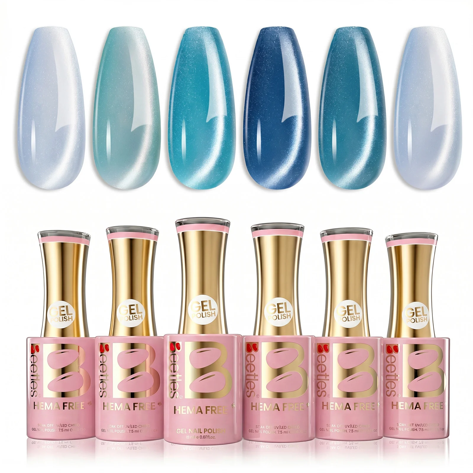 Beetles Stay Shining Moonlit Mist HEMA Free TPO Free 6 Colors Cat Eye Gel Polish Set 7.5ml