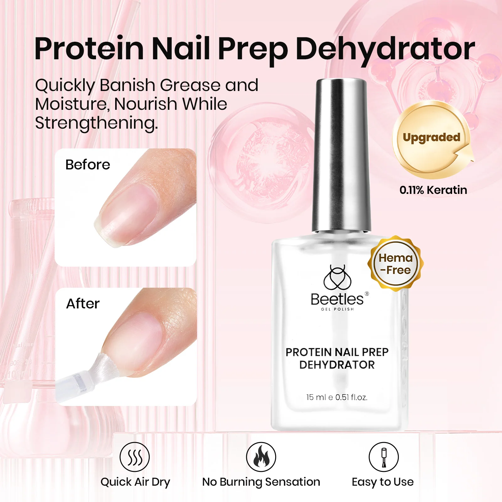 Beetles Stay Shining Protein Nail Prep Dehydrator and Primer HEMA Free & TPO Free 2Pcs Set 15ml - Image 2