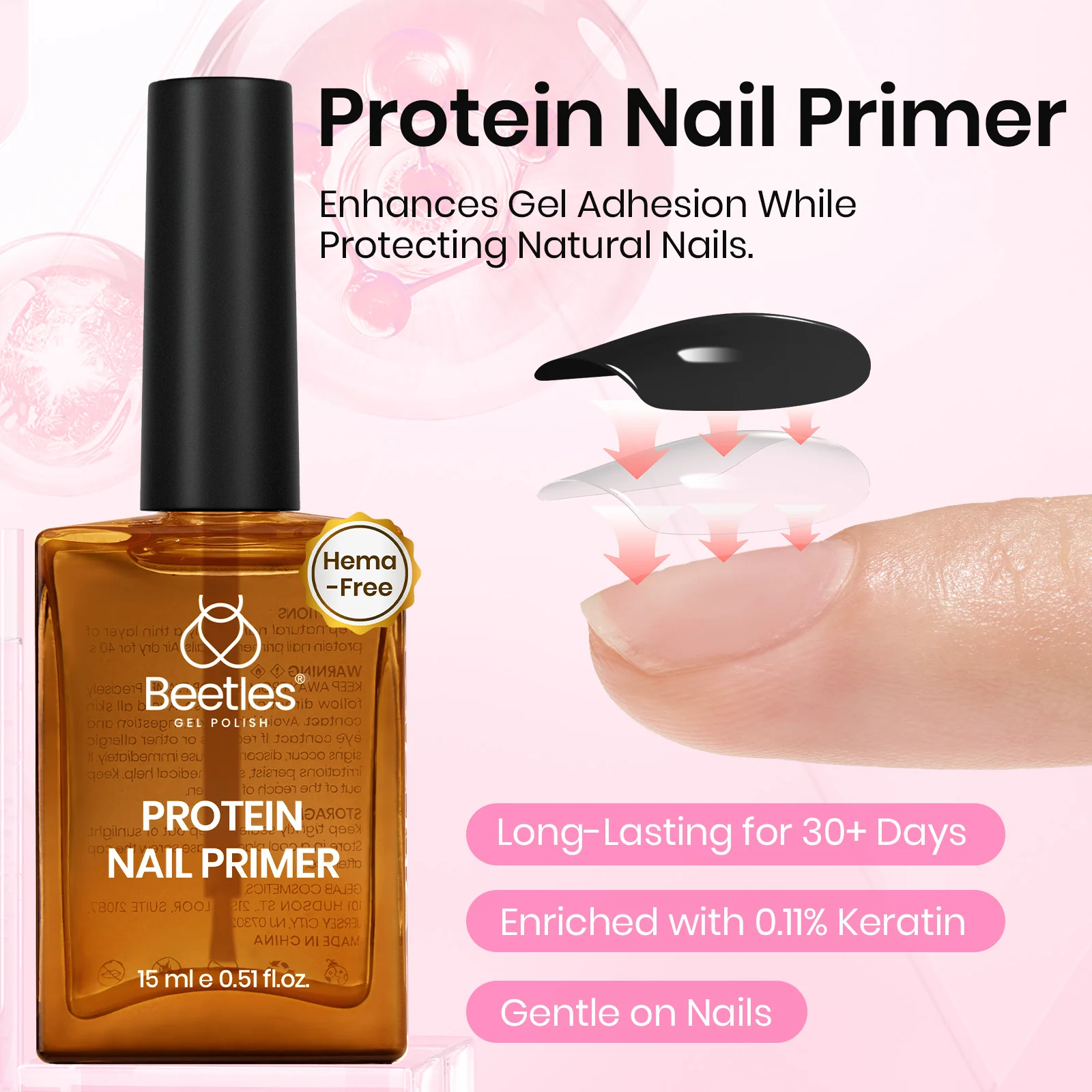 Beetles Stay Shining Protein Nail Prep Dehydrator and Primer HEMA Free & TPO Free 2Pcs Set 15ml - Image 3