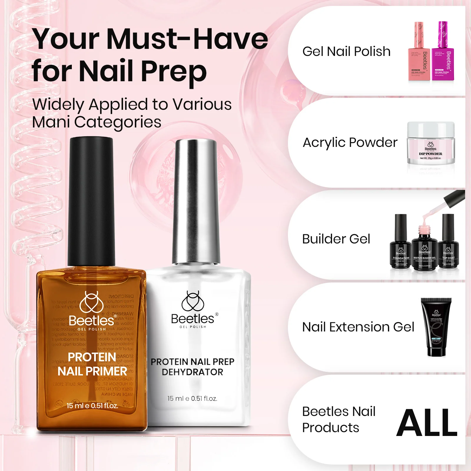 Beetles Stay Shining Protein Nail Prep Dehydrator and Primer HEMA Free & TPO Free 2Pcs Set 15ml - Image 6